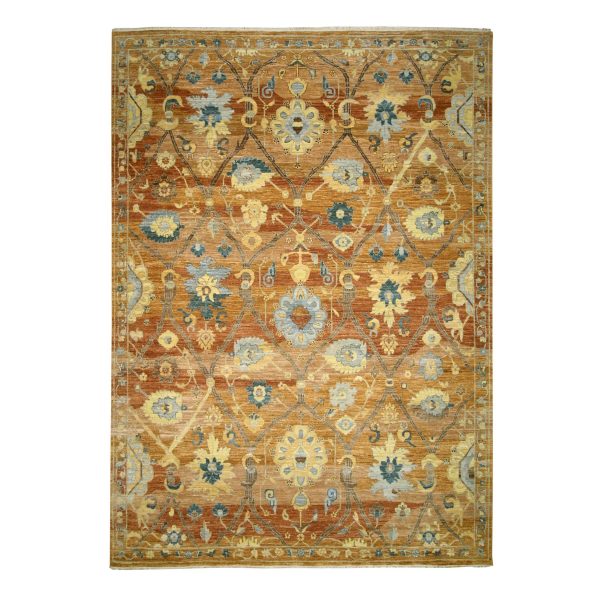 8'9"x12' Rust Red, Persian Inspired Design with Distinct Abrash, 100% Wool, Vegetable Dyes, Hand Knotted, Oriental Rug HR76685