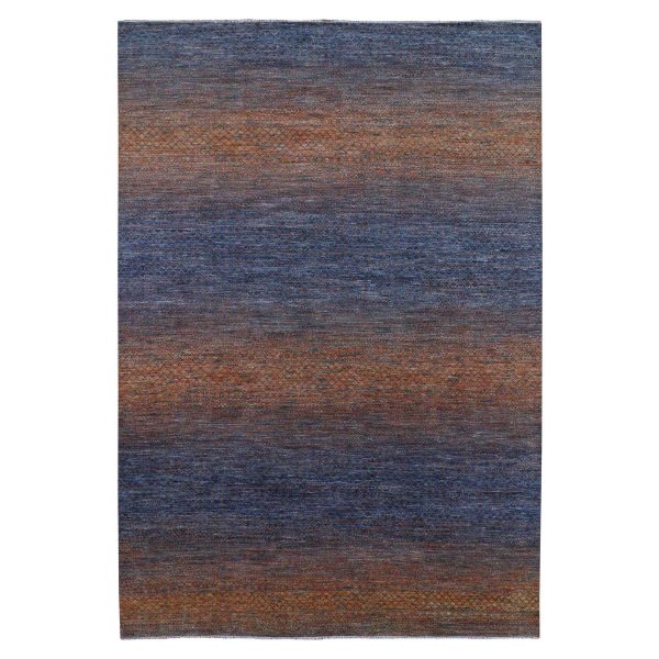 10'x14'5" Orange, Thick and Plush Pure Wool Hand Knotted, Modern Chiaroscuro Collection, Oriental Rug HR79171