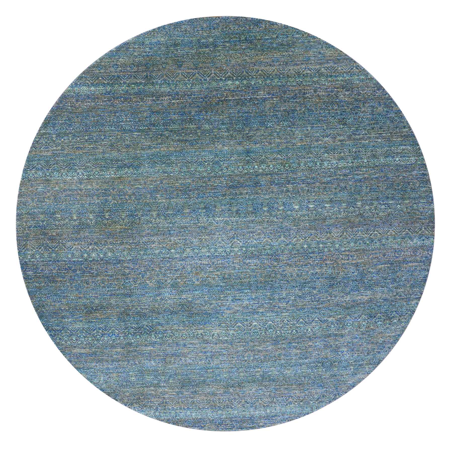 10'x10' Arabian Forest Green, Borderless Diamond Shape Repetitive Design, Tone on Tone, Hand Knotted, Herat Pattern, Round Oriental Rug HR79790