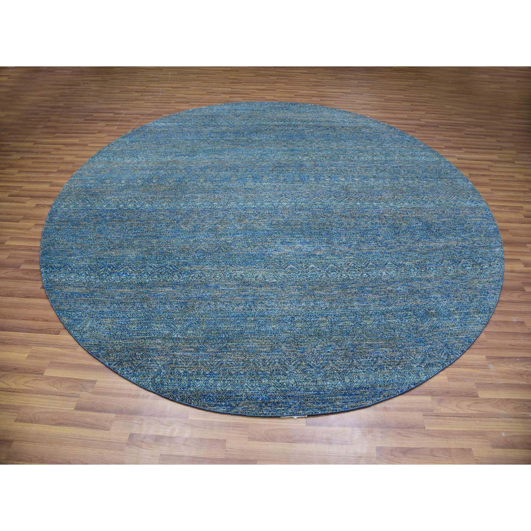 10'x10' Arabian Forest Green, Borderless Diamond Shape Repetitive Design, Tone on Tone, Hand Knotted, Herat Pattern, Round Oriental Rug HR79790 - Image 2