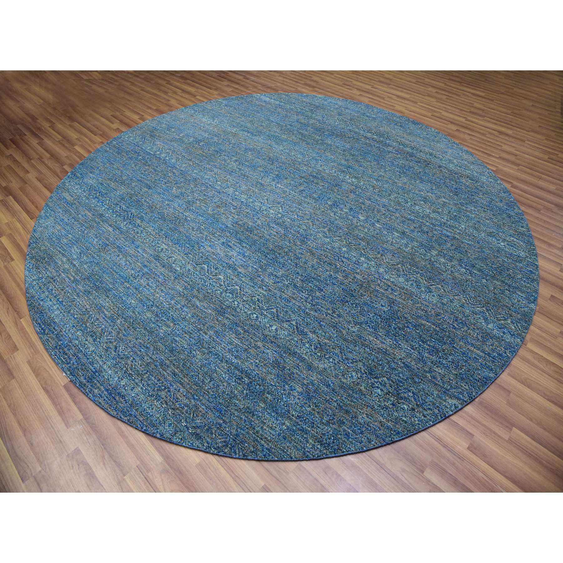 10'x10' Arabian Forest Green, Borderless Diamond Shape Repetitive Design, Tone on Tone, Hand Knotted, Herat Pattern, Round Oriental Rug HR79790 - Image 3