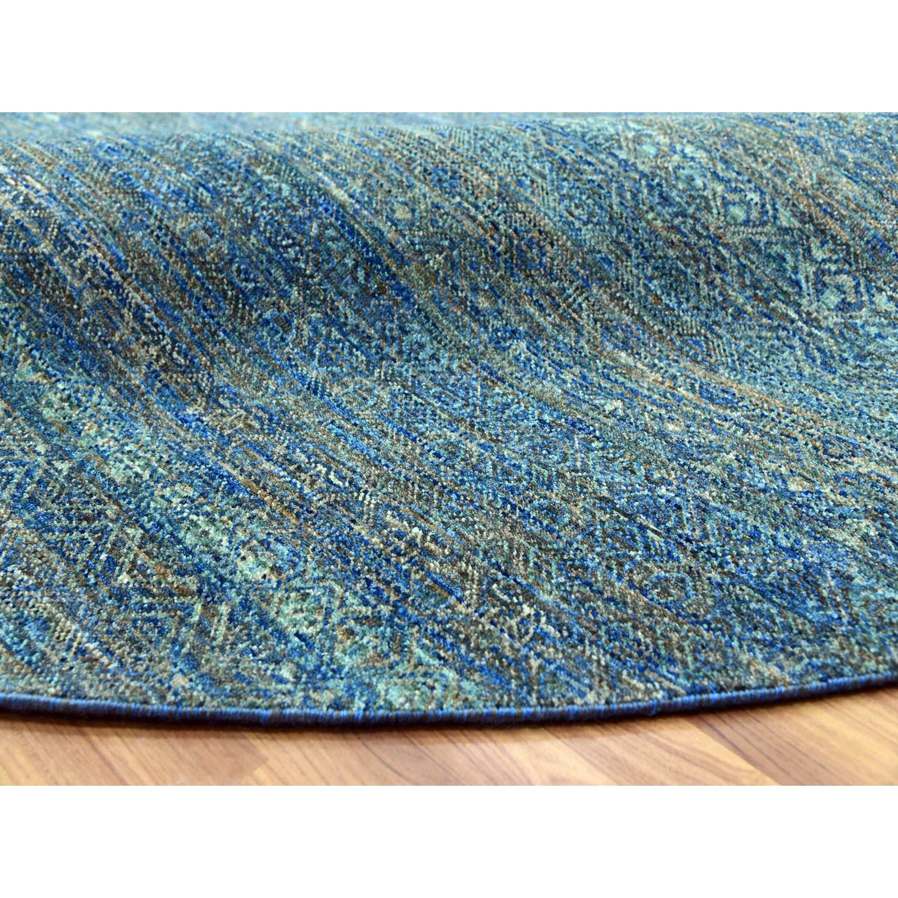 10'x10' Arabian Forest Green, Borderless Diamond Shape Repetitive Design, Tone on Tone, Hand Knotted, Herat Pattern, Round Oriental Rug HR79790 - Image 6