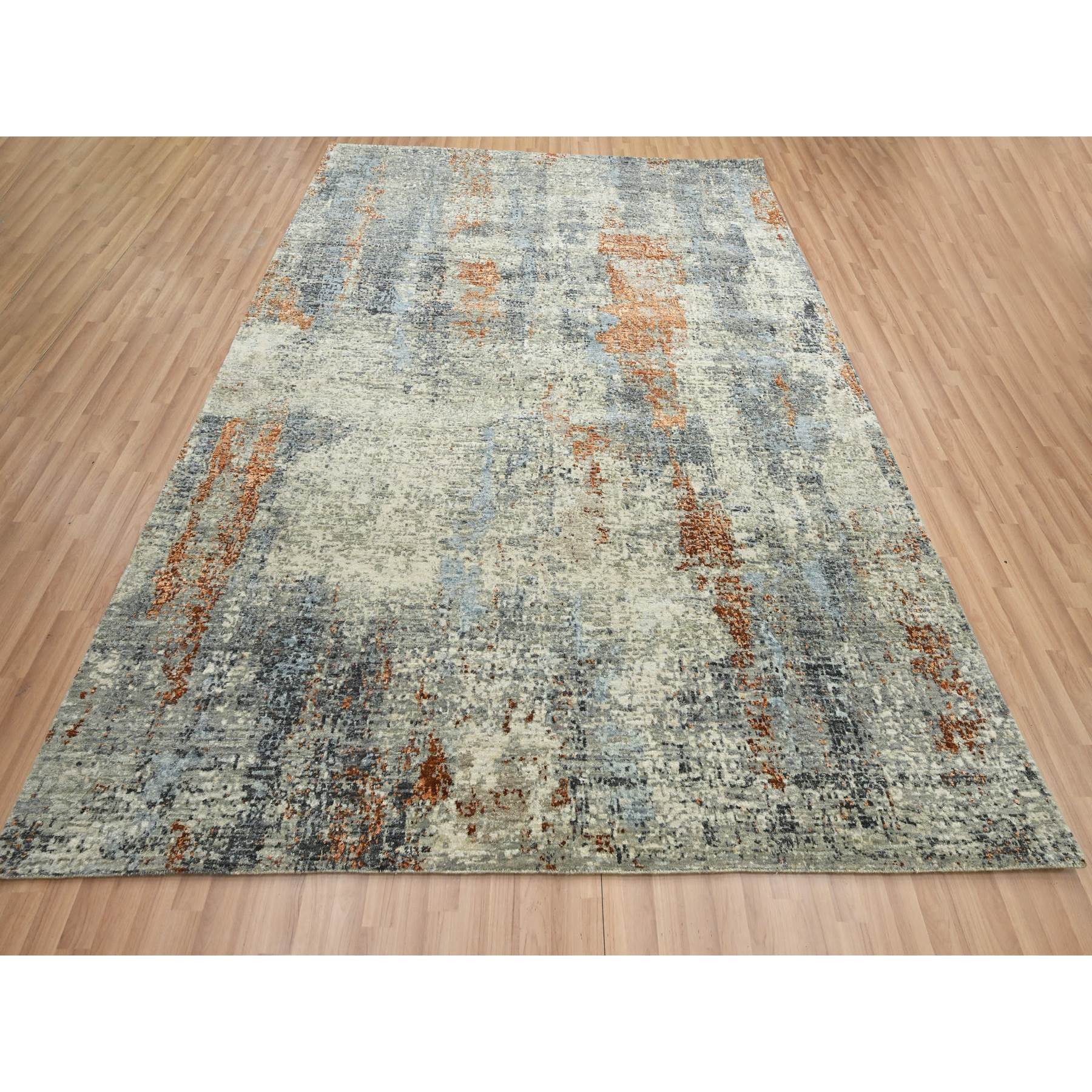 8'x10'2" Artichoke Green, Abstract with Galaxy Design, Persian Knot, Pure Wool, Hand Knotted, Densely Woven, Oriental Rug HR83130 - Image 2