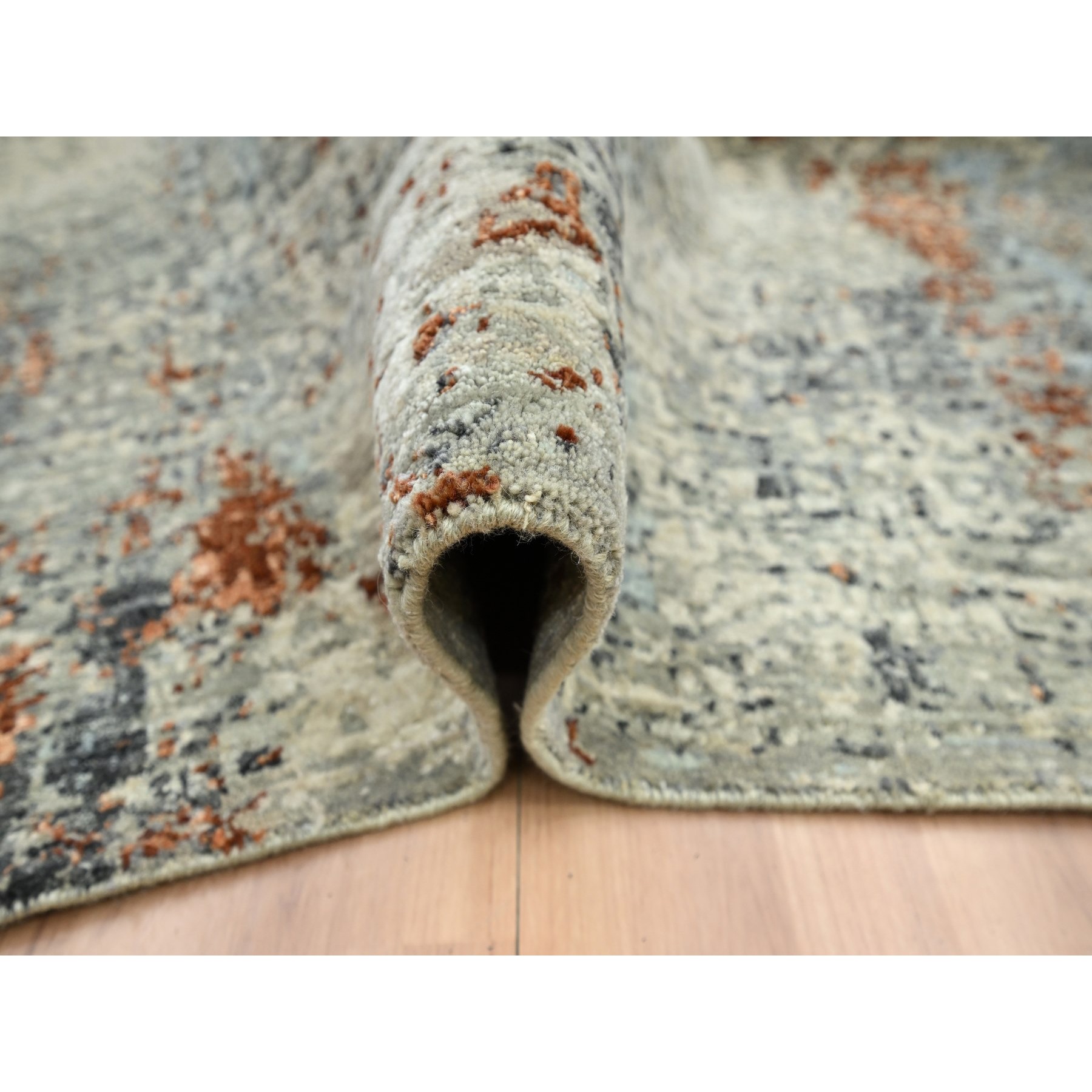 8'x10'2" Artichoke Green, Abstract with Galaxy Design, Persian Knot, Pure Wool, Hand Knotted, Densely Woven, Oriental Rug HR83130 - Image 5