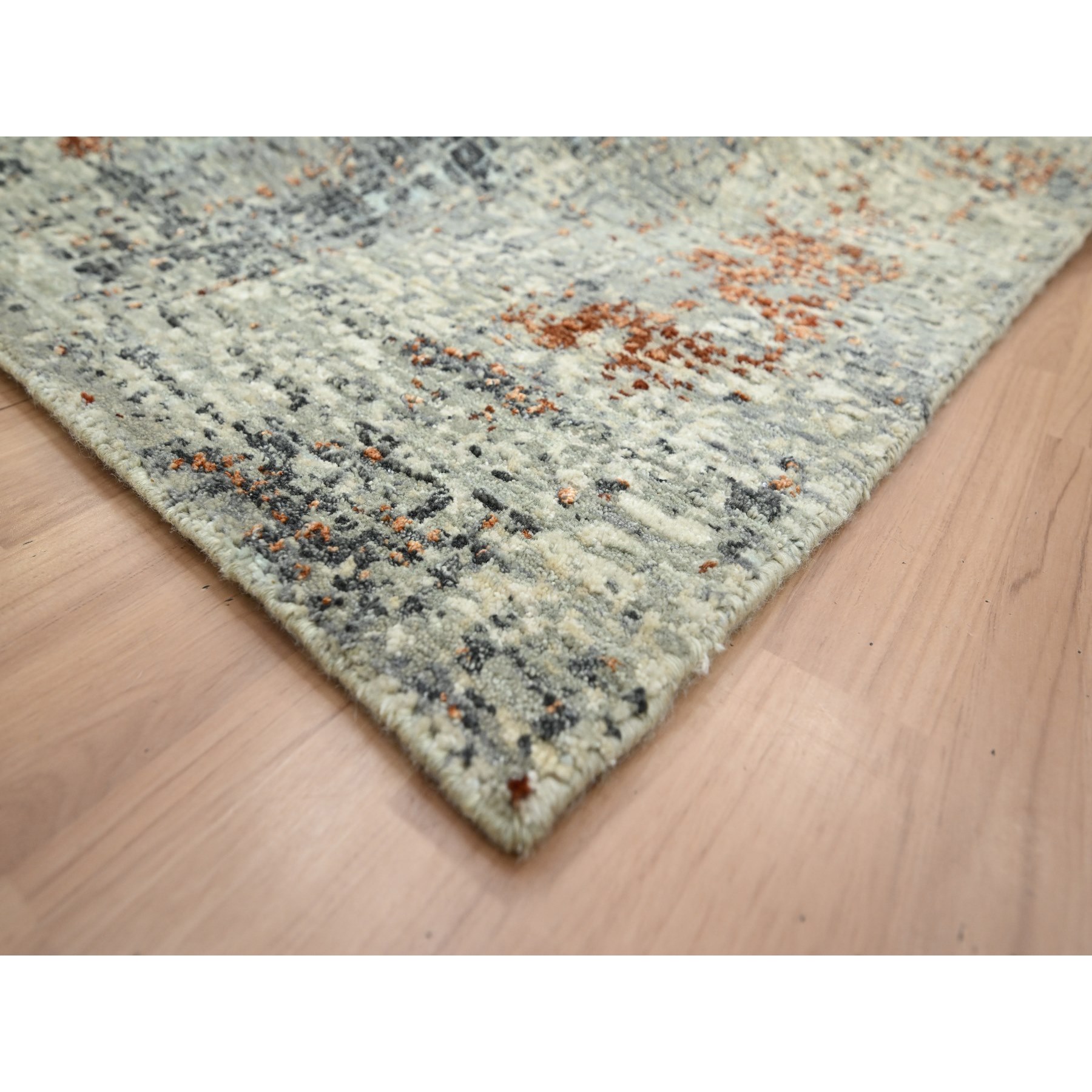 8'x10'2" Artichoke Green, Abstract with Galaxy Design, Persian Knot, Pure Wool, Hand Knotted, Densely Woven, Oriental Rug HR83130 - Image 6