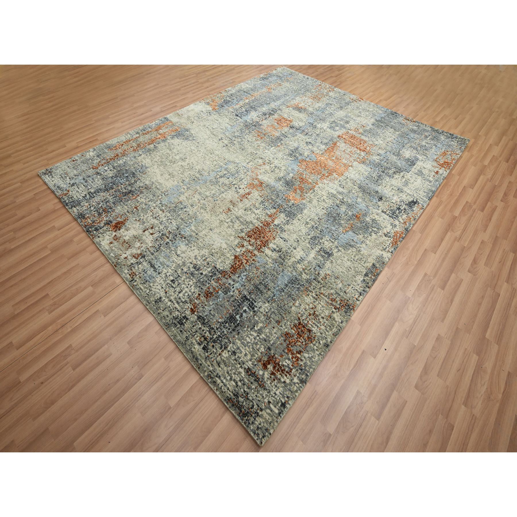 8'x10'2" Artichoke Green, Abstract with Galaxy Design, Persian Knot, Pure Wool, Hand Knotted, Densely Woven, Oriental Rug HR83130 - Image 8