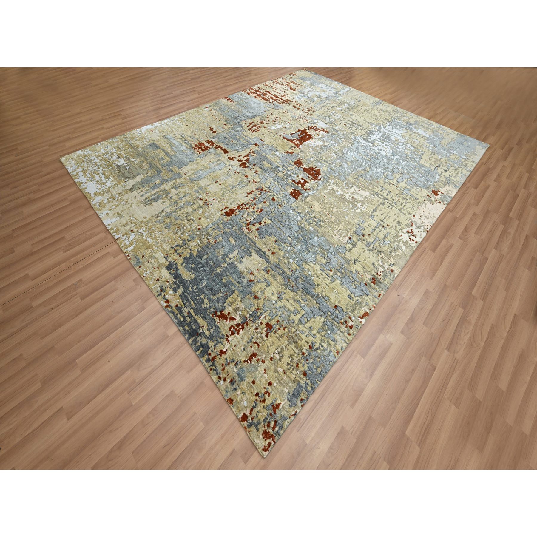 8'x10'3" Laurel Green, Persian Knot, Abstract with Galaxy Design, 100% Wool, Hand Knotted, Densely Woven, Oriental Rug HR83131 - Image 3