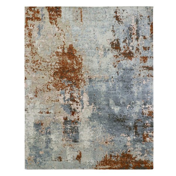 8'1"x10'2" Pewter Gray with Beige, Persian Knot, Abstract with Galaxy Design, 100% Wool, Hand Knotted, Densely Woven, Oriental Rug HR83133