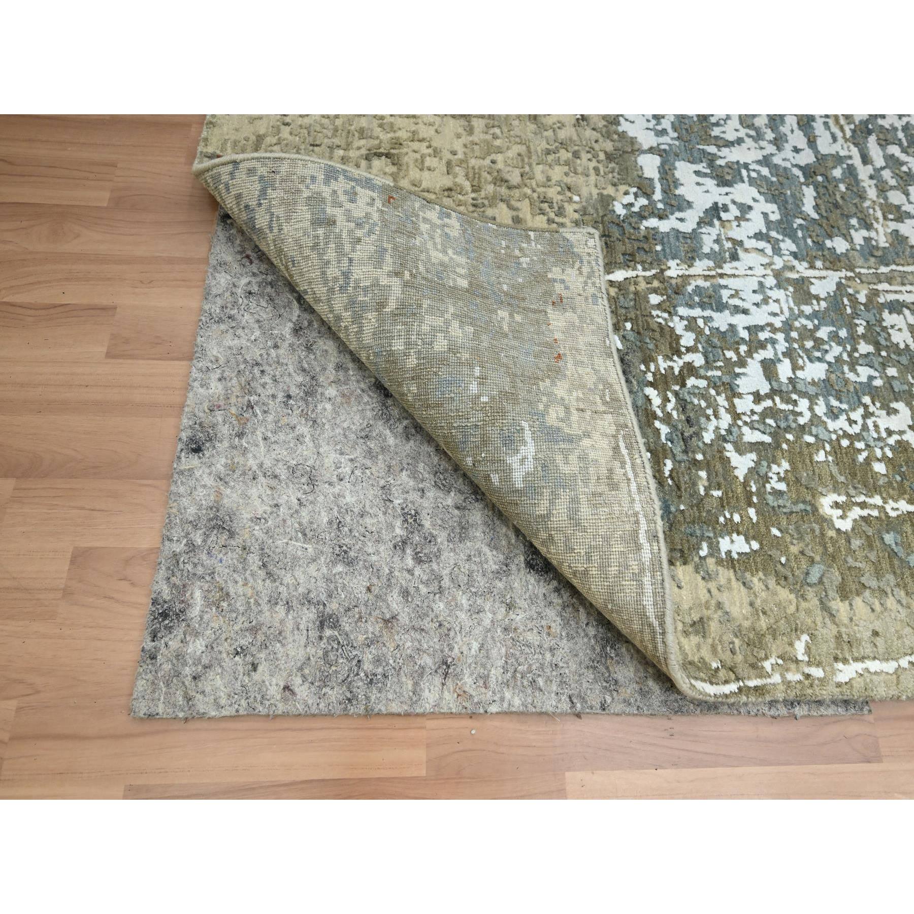 7'10"x10'2" Beige with Green, Pure Wool, Abstract with Galaxy Design, Persian Knot, Hand Knotted, Densely Woven, Oriental Rug HR83134 - Image 4