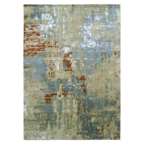 9'x12'8" Stone Blue with Beige, Persian Knot, Densely Woven, Abstract with Galaxy Design, 100% Wool, Hand Knotted, Oriental Rug HR83141