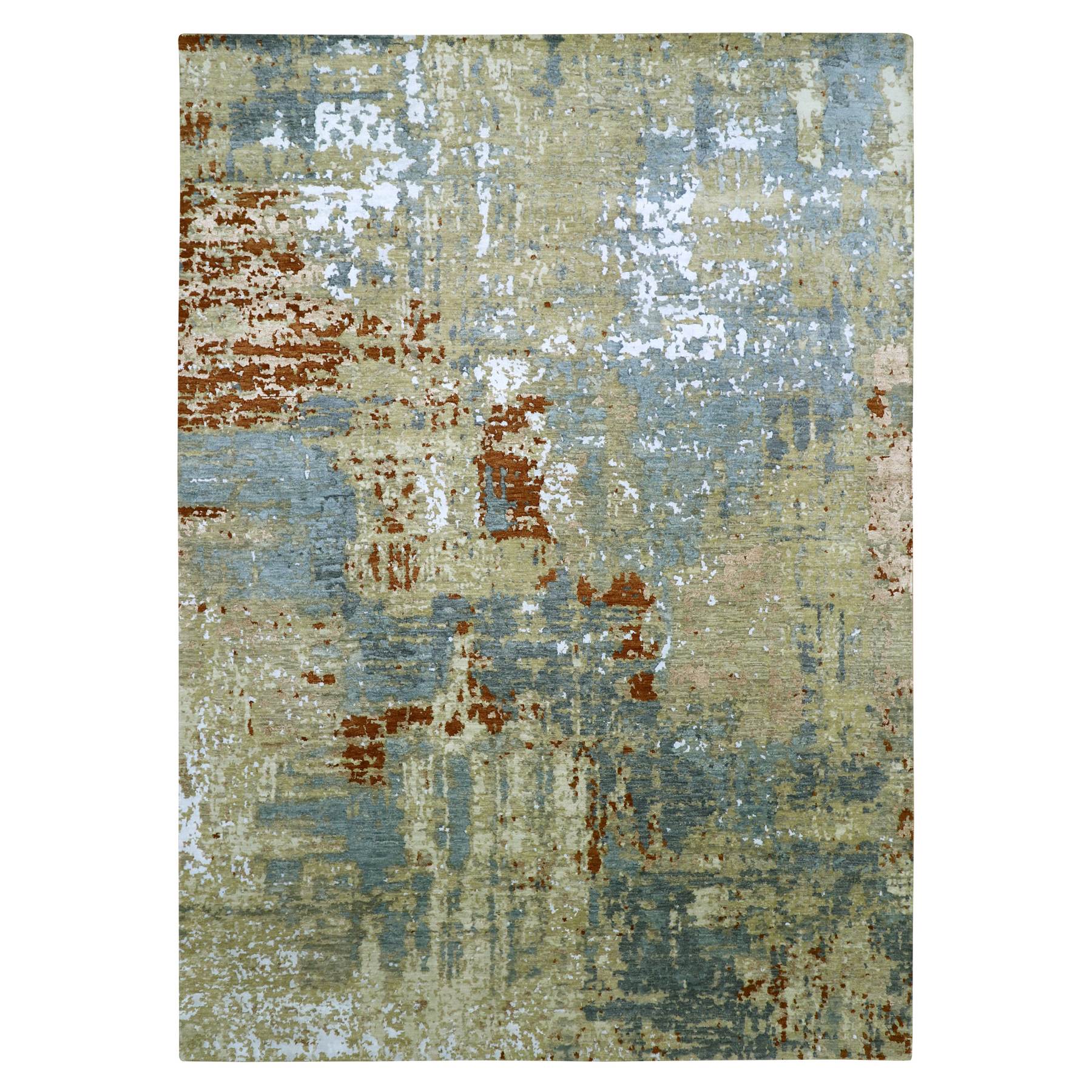 9'x12'8" Stone Blue with Beige, Persian Knot, Densely Woven, Abstract with Galaxy Design, 100% Wool, Hand Knotted, Oriental Rug HR83141