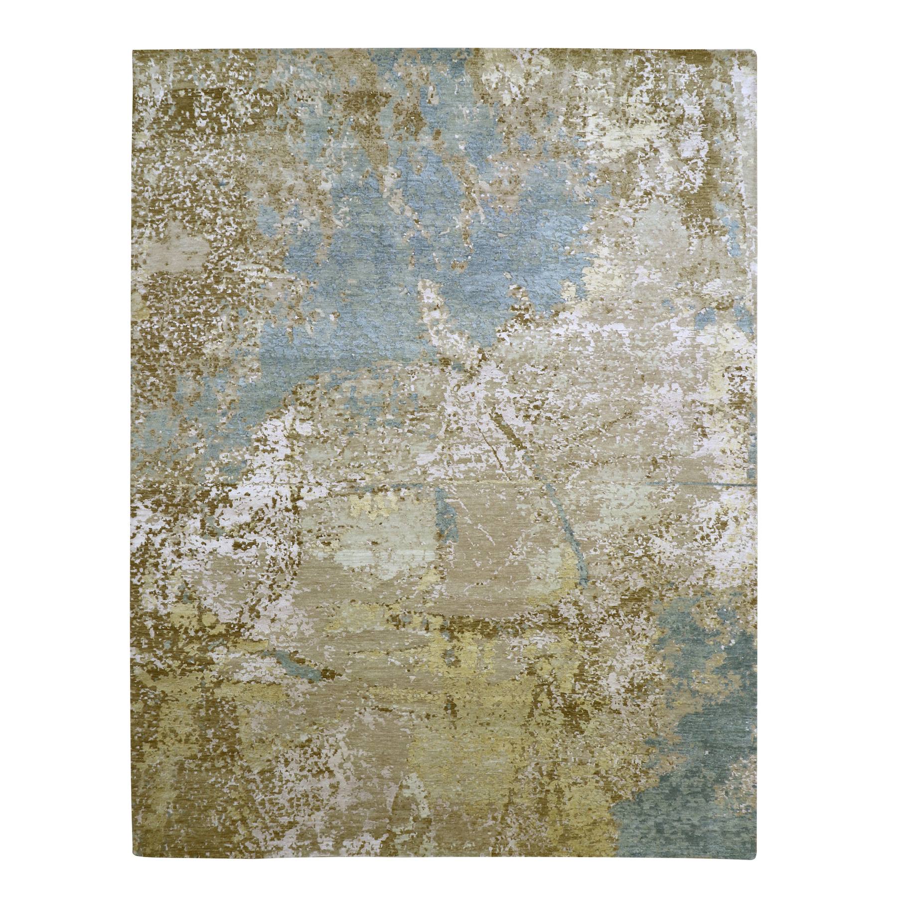 9'x11'10" Shades of Brown with Gray, Persian Knot, Abstract with Galaxy Design, 100% Wool, Hand Knotted, Densely Woven, Oriental Rug HR83144