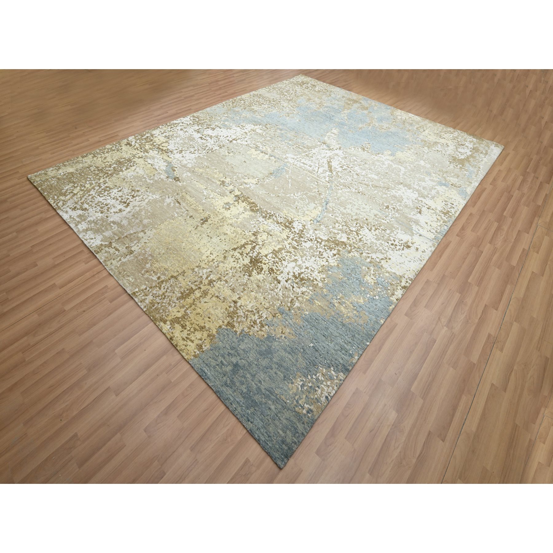 9'x11'10" Shades of Brown with Gray, Persian Knot, Abstract with Galaxy Design, 100% Wool, Hand Knotted, Densely Woven, Oriental Rug HR83144 - Image 3