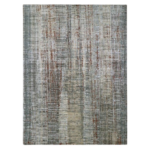 9'x12'3" Anchor Gray with Beige, Persian Knot, Abstract with Galaxy Design, 100% Wool, Hand Knotted, Densely Woven, Oriental Rug HR83152