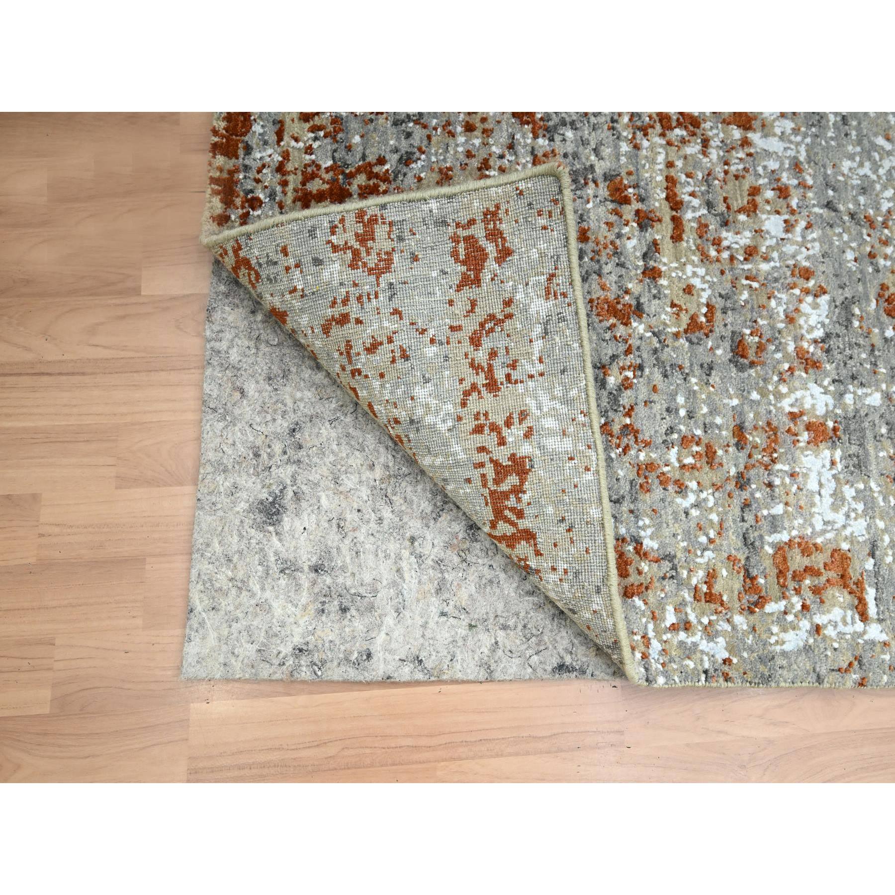 4'x6' Spanish Gray with Rust, Persian Knot, Abstract with Galaxy Design, Pure Wool, Hand Knotted, Densely Woven, Oriental Rug HR83184 - Image 3
