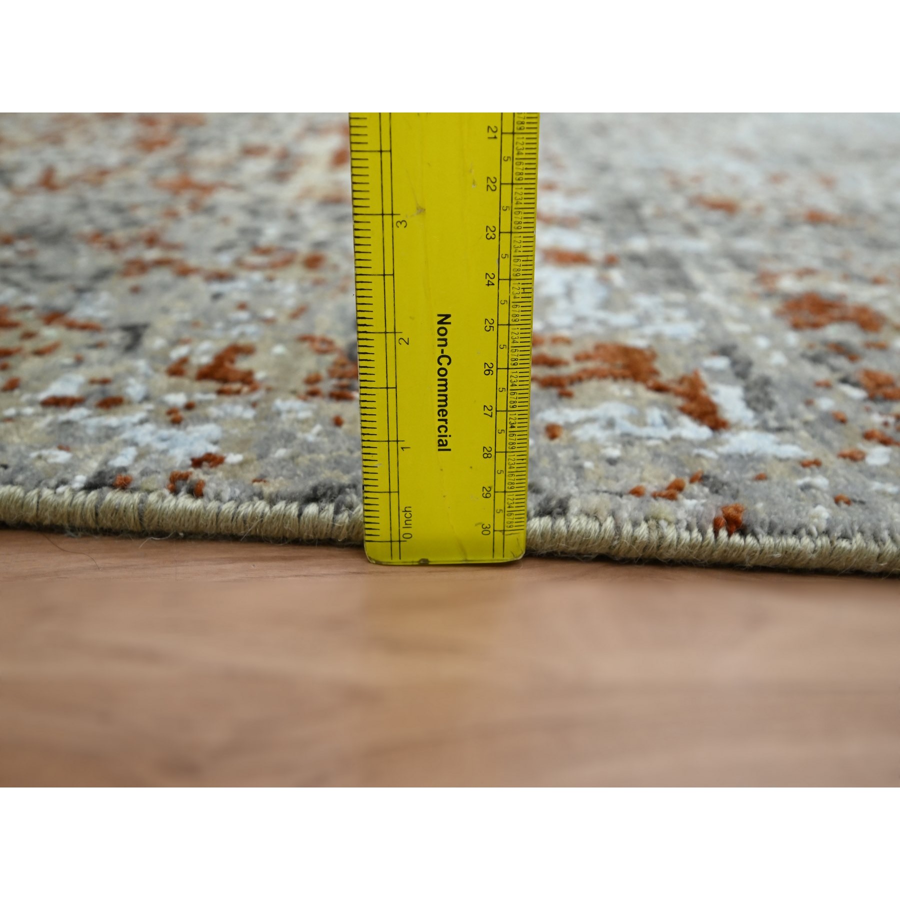 4'x6' Spanish Gray with Rust, Persian Knot, Abstract with Galaxy Design, Pure Wool, Hand Knotted, Densely Woven, Oriental Rug HR83184 - Image 6
