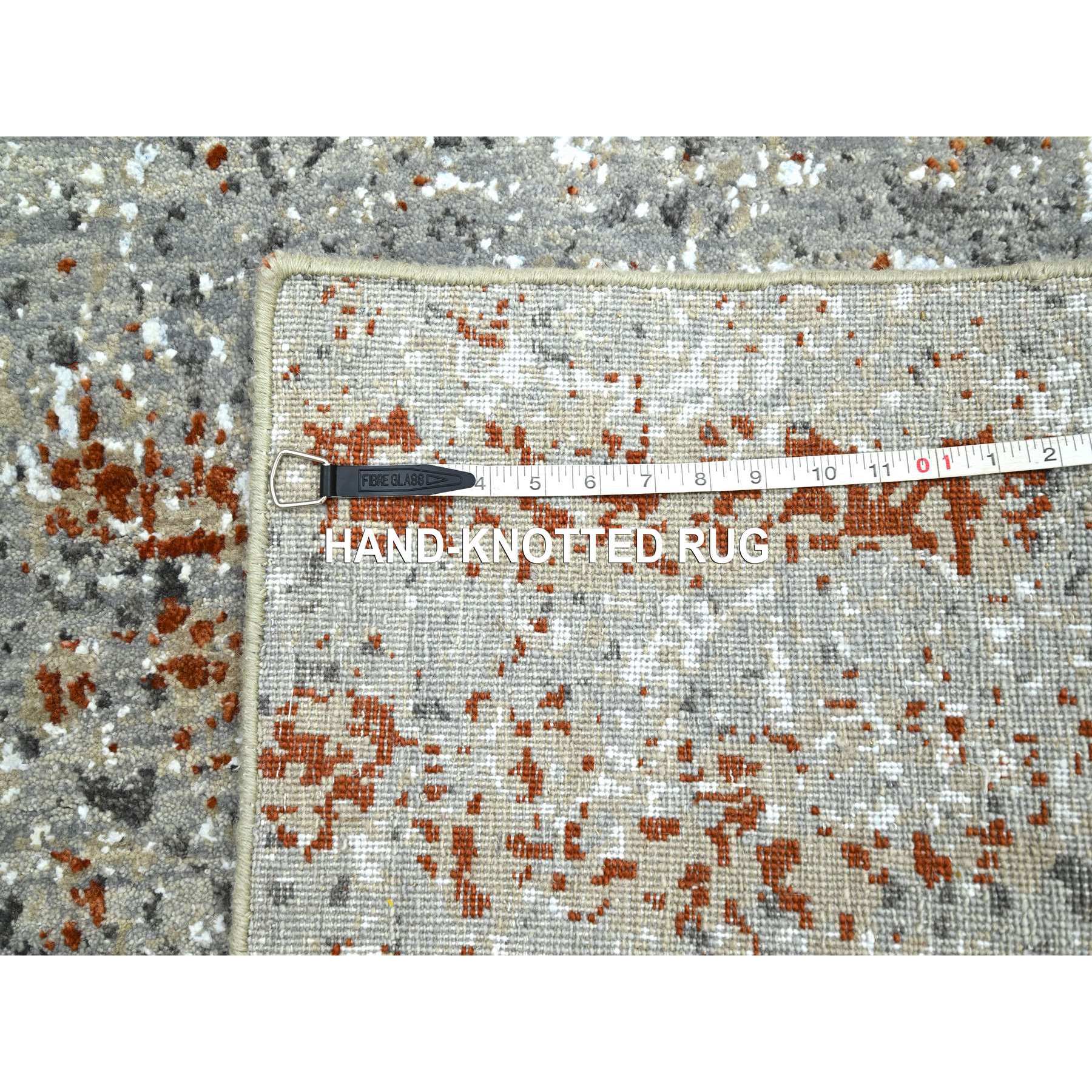 4'x6' Spanish Gray with Rust, Persian Knot, Abstract with Galaxy Design, Pure Wool, Hand Knotted, Densely Woven, Oriental Rug HR83184 - Image 7