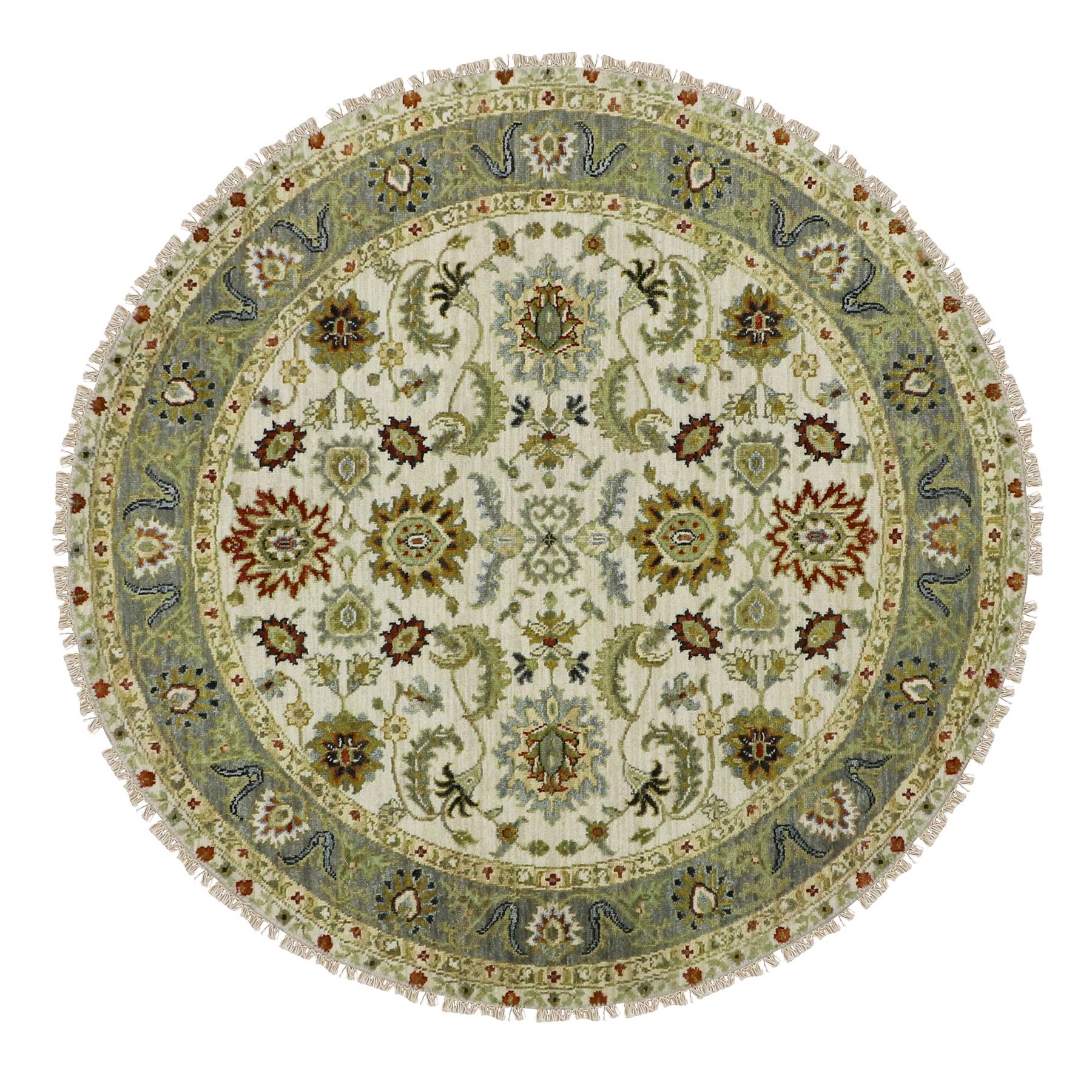 4'2"x4'2" Chiffon White, Agra with Ziegler Design, Pure Wool, Hand Knotted, Natural Dyes, Round, Oriental Rug HR83211