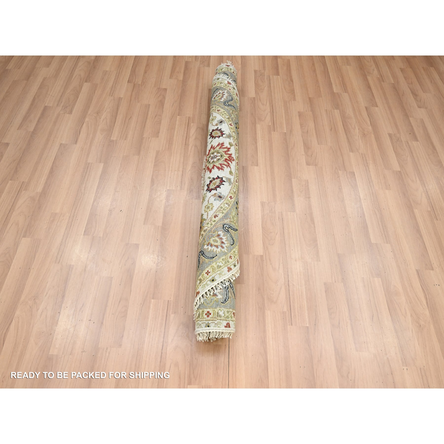 4'2"x4'2" Chiffon White, Agra with Ziegler Design, Pure Wool, Hand Knotted, Natural Dyes, Round, Oriental Rug HR83211 - Image 5