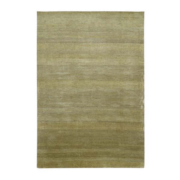 6'1"x9'6" Peanut Brown, Modern Grass Design, Hand Knotted, Borderless, Denser Weave, Wool and Silk, Lush and Plush, Oriental Rug HR83213