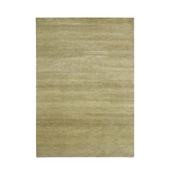 6'x9' Ecru Brown, Denser Weave, Modern Grass Design, Hand Knotted, Borderless, Wool and Silk, Lush and Plush, Oriental Rug HR83214
