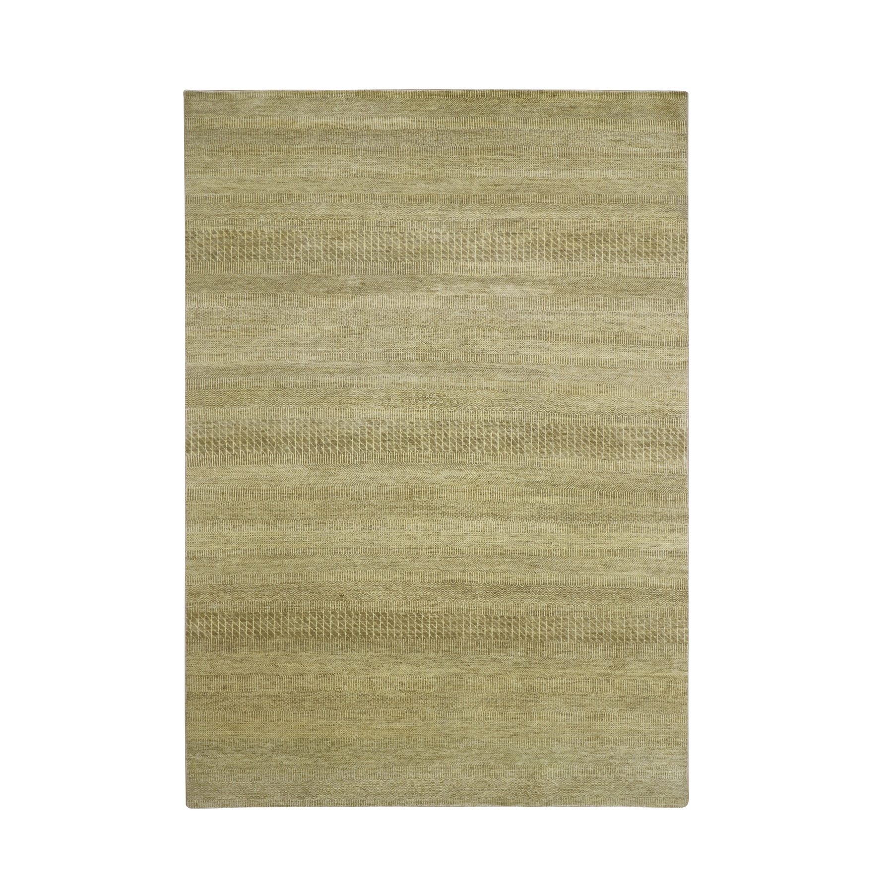 6'x9' Ecru Brown, Denser Weave, Modern Grass Design, Hand Knotted, Borderless, Wool and Silk, Lush and Plush, Oriental Rug HR83214