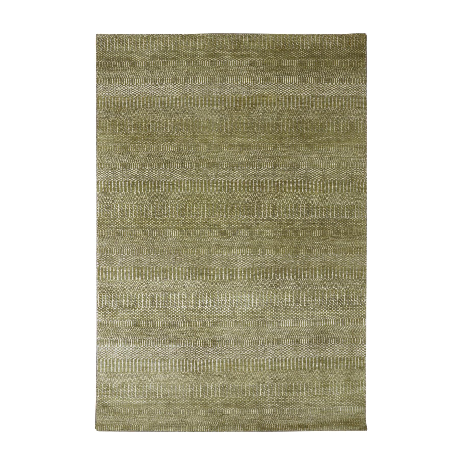 6'x8'9" Shades of Brown, Lush and Plush, Modern Grass Design, Hand Knotted, Wool and Silk, Denser Weave, Oriental Rug HR83215