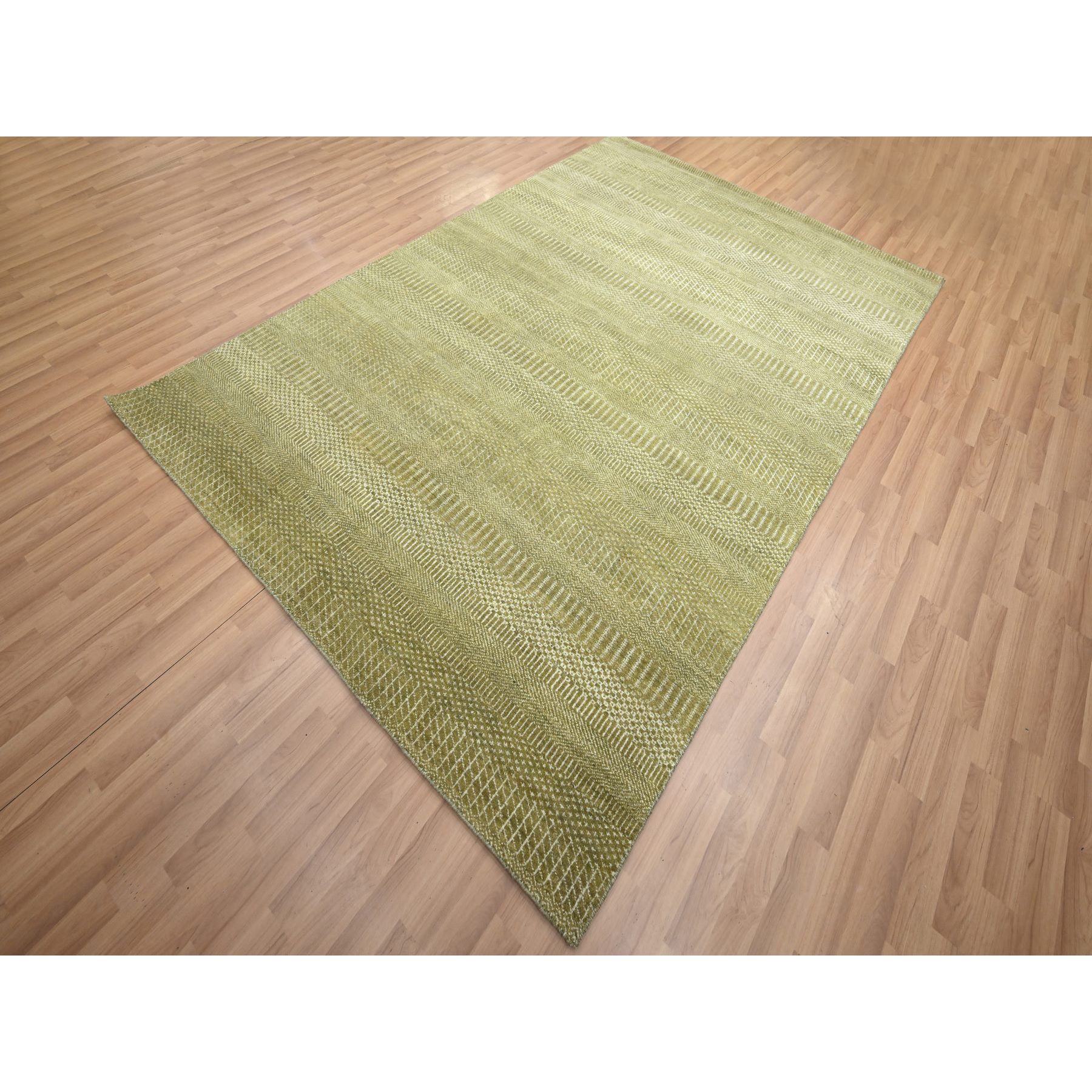 6'x8'9" Shades of Brown, Lush and Plush, Modern Grass Design, Hand Knotted, Wool and Silk, Denser Weave, Oriental Rug HR83215 - Image 3