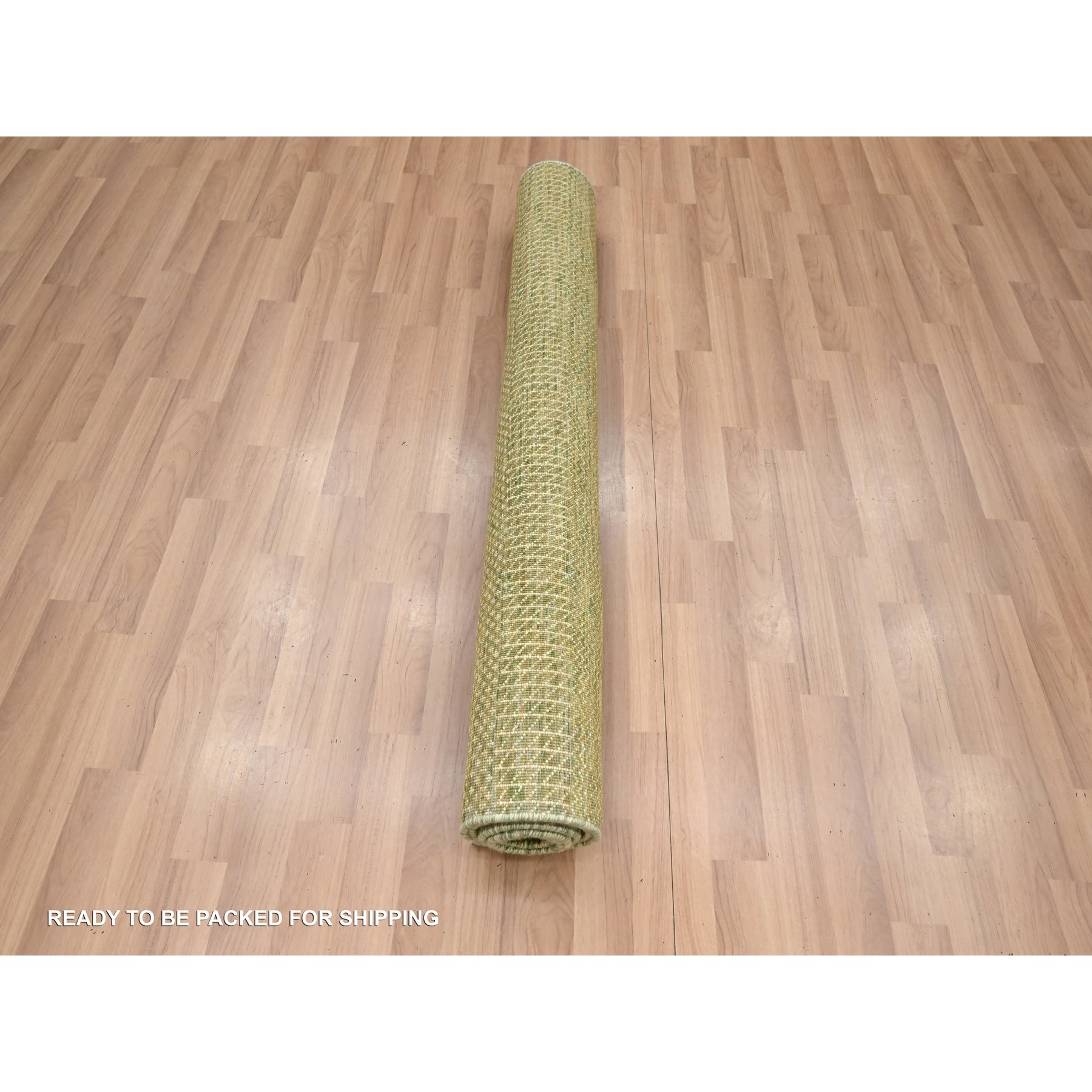 4'x6'1" Amber Green, Wool and Silk, Modern Grass Design, Hand Knotted, Soft Pile, Denser Weave, Tone on Tone, Oriental Rug HR83217 - Image 5