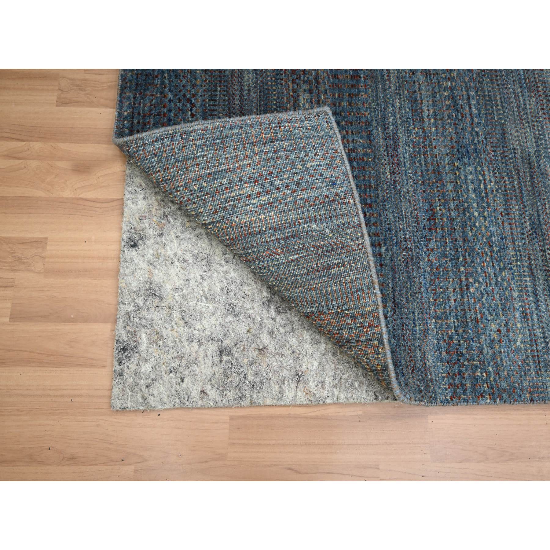 2'7"x12'3" Space Cadet Blue, Modern Grass Design, Denser Weave, Wool and Silk, Hand Knotted, Lush and Plush, Runner, Oriental Rug HR83223 - Image 3
