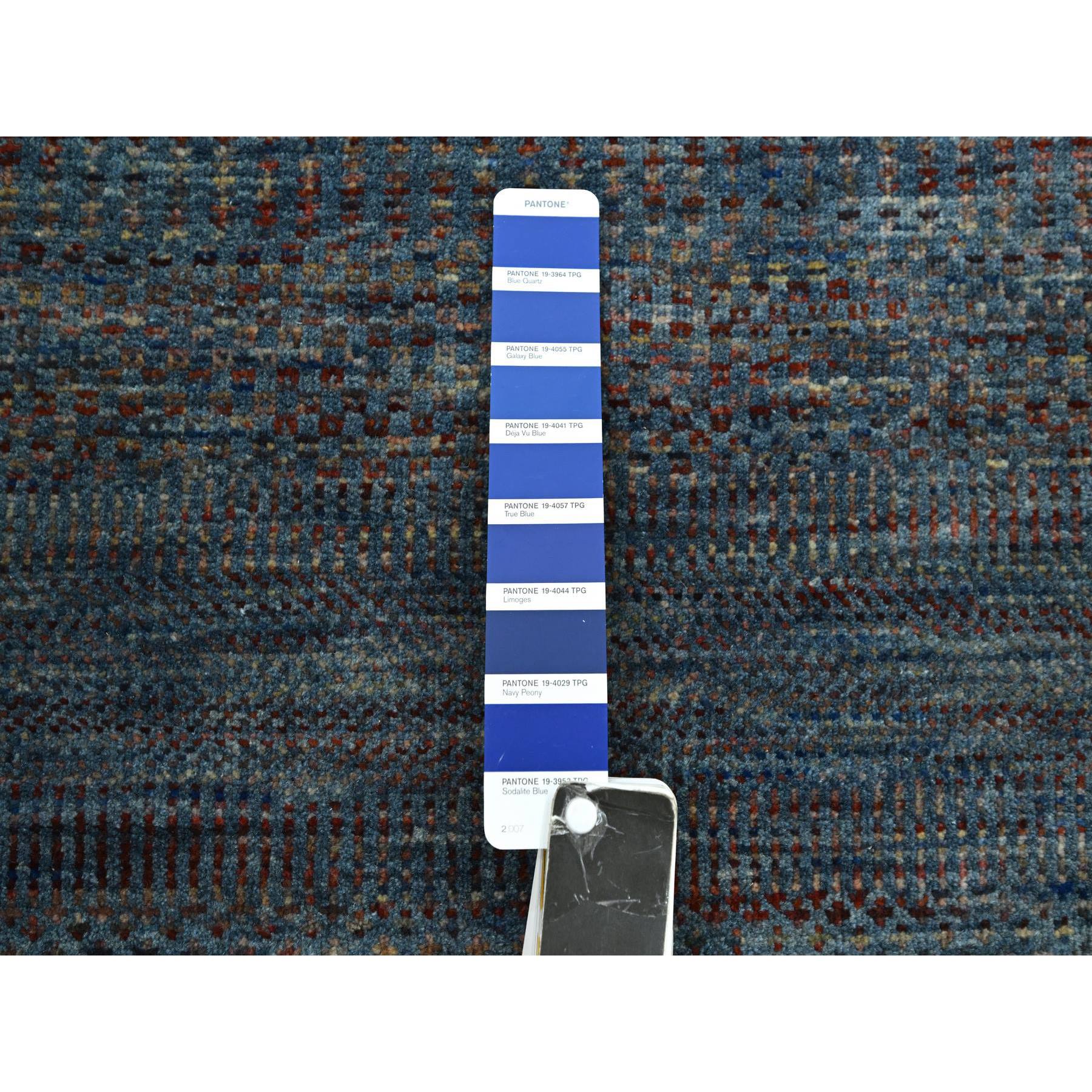 2'7"x12'3" Space Cadet Blue, Modern Grass Design, Denser Weave, Wool and Silk, Hand Knotted, Lush and Plush, Runner, Oriental Rug HR83223 - Image 4