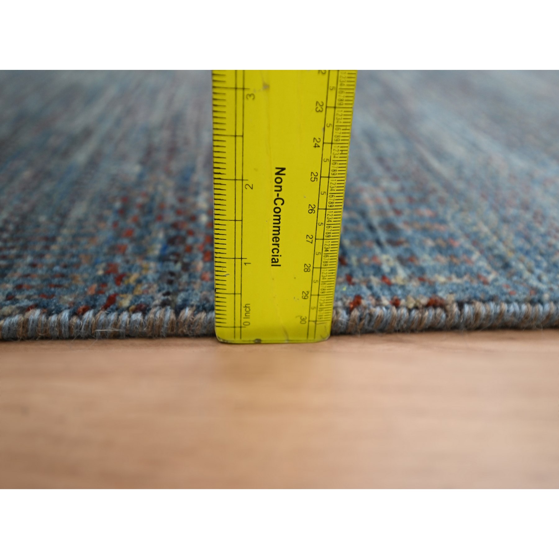 2'7"x12'3" Space Cadet Blue, Modern Grass Design, Denser Weave, Wool and Silk, Hand Knotted, Lush and Plush, Runner, Oriental Rug HR83223 - Image 6