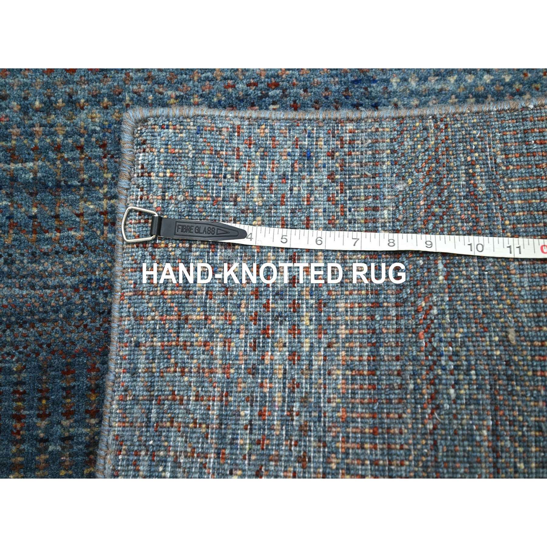 2'7"x12'3" Space Cadet Blue, Modern Grass Design, Denser Weave, Wool and Silk, Hand Knotted, Lush and Plush, Runner, Oriental Rug HR83223 - Image 7