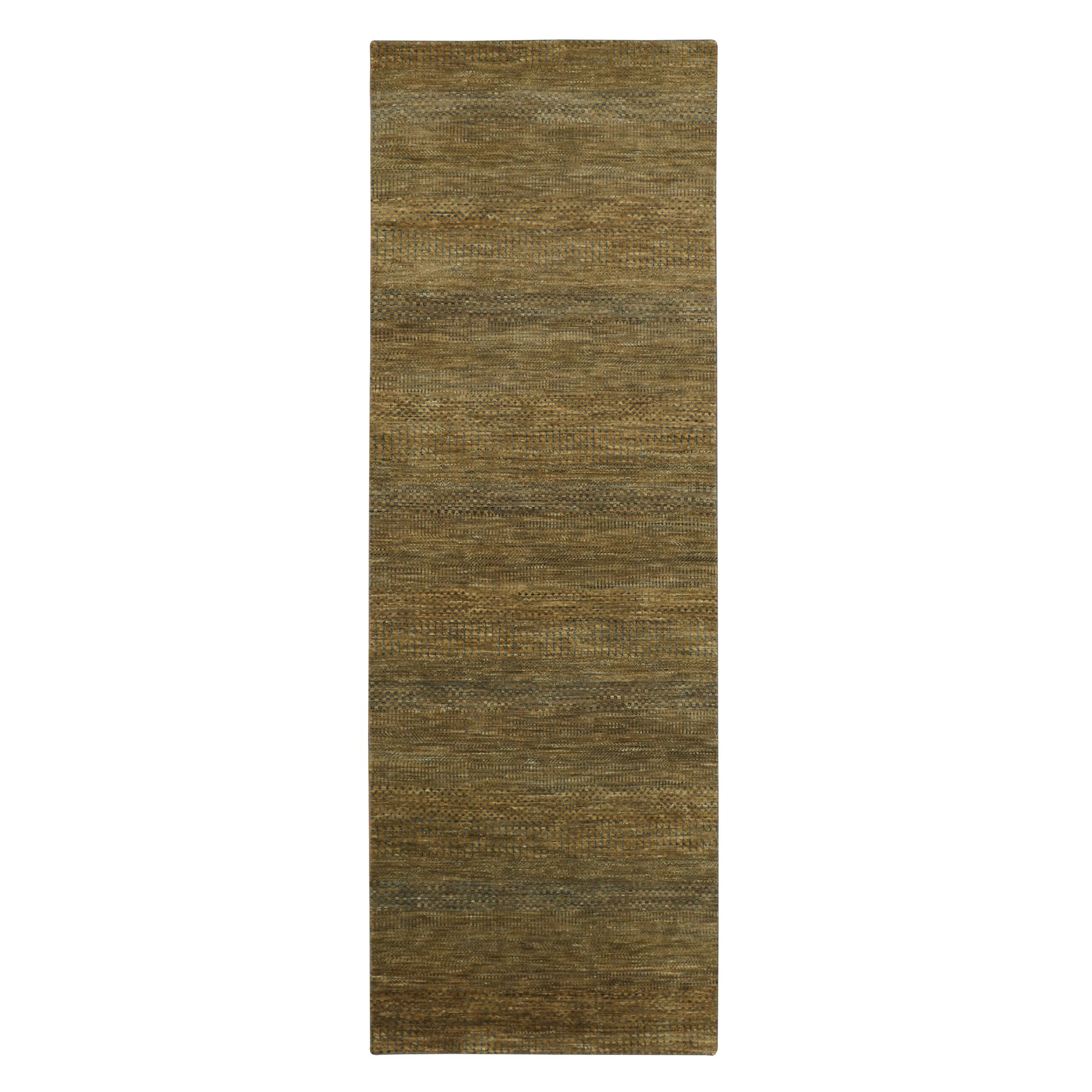 2'8"x8' Walnut Brown, Modern Grass Design, Hand Knotted, Denser Weave, Wool and Silk, Soft Pile, Runner, Oriental Rug HR83230