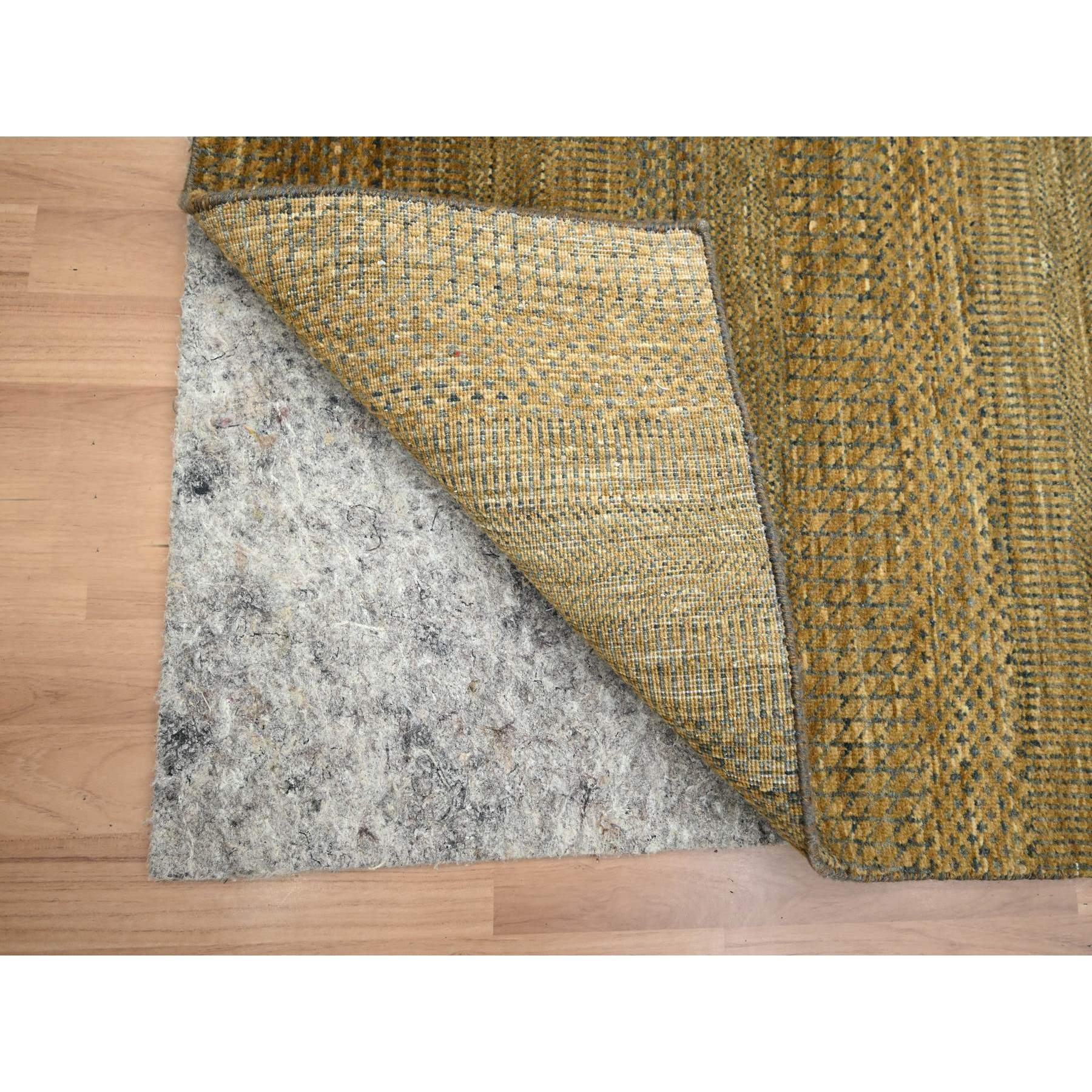 2'8"x8' Walnut Brown, Modern Grass Design, Hand Knotted, Denser Weave, Wool and Silk, Soft Pile, Runner, Oriental Rug HR83230 - Image 3