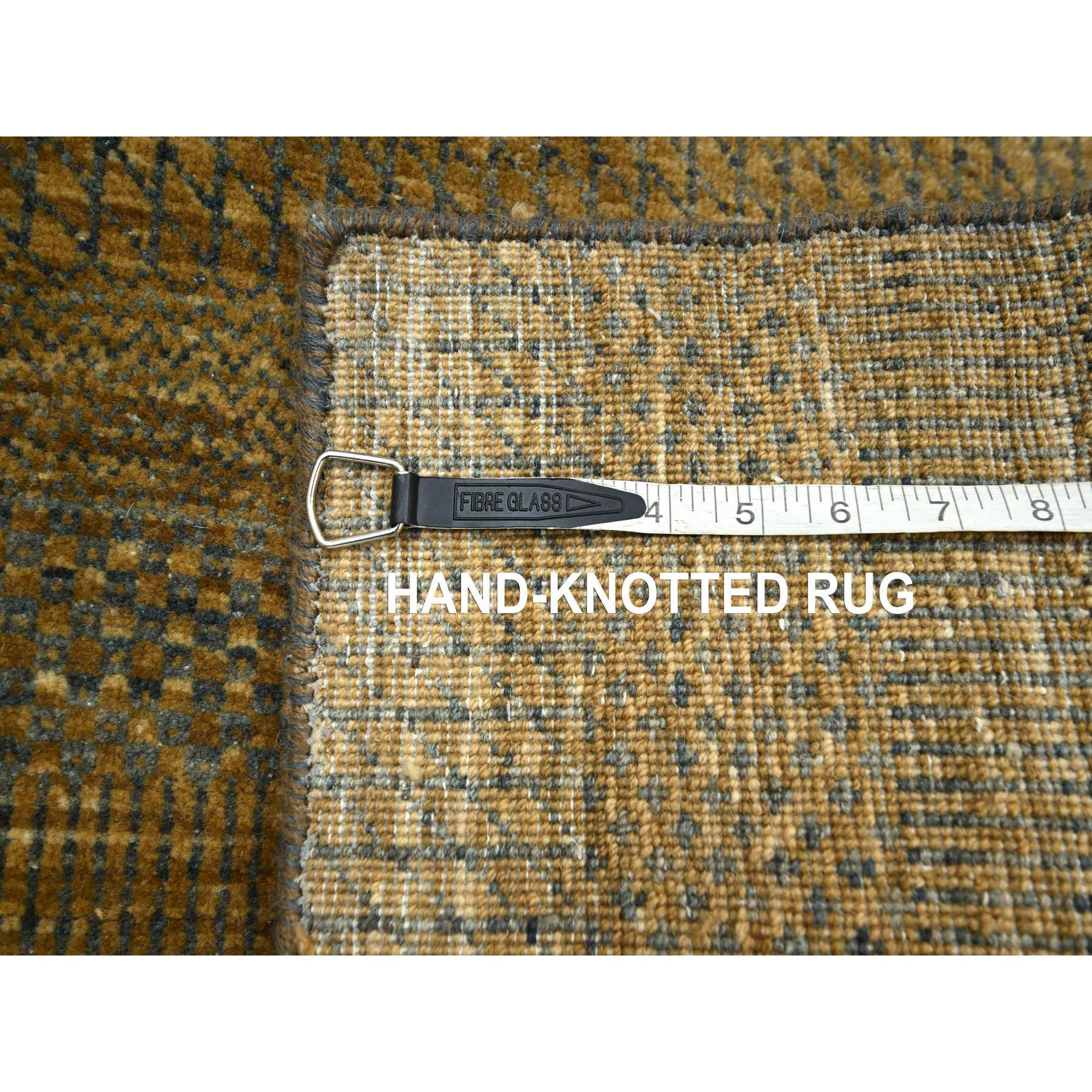 2'8"x8' Walnut Brown, Modern Grass Design, Hand Knotted, Denser Weave, Wool and Silk, Soft Pile, Runner, Oriental Rug HR83230 - Image 7