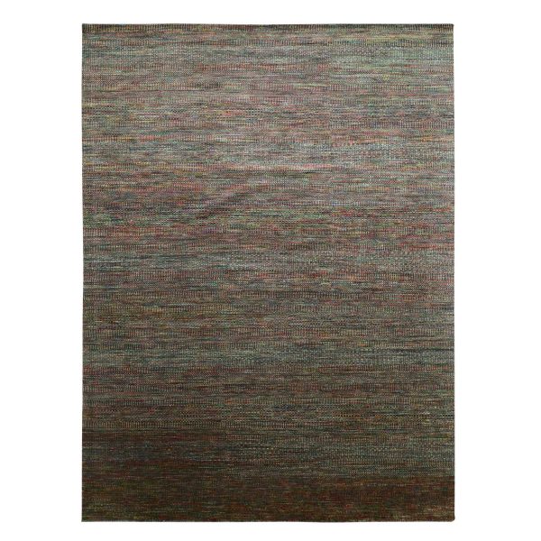 9'1"x12'2" Dark Olive Green, Wool and Silk, Modern Grass Design, Hand Knotted, Tone on Tone, Lush and Plush, Oriental Rug HR83239