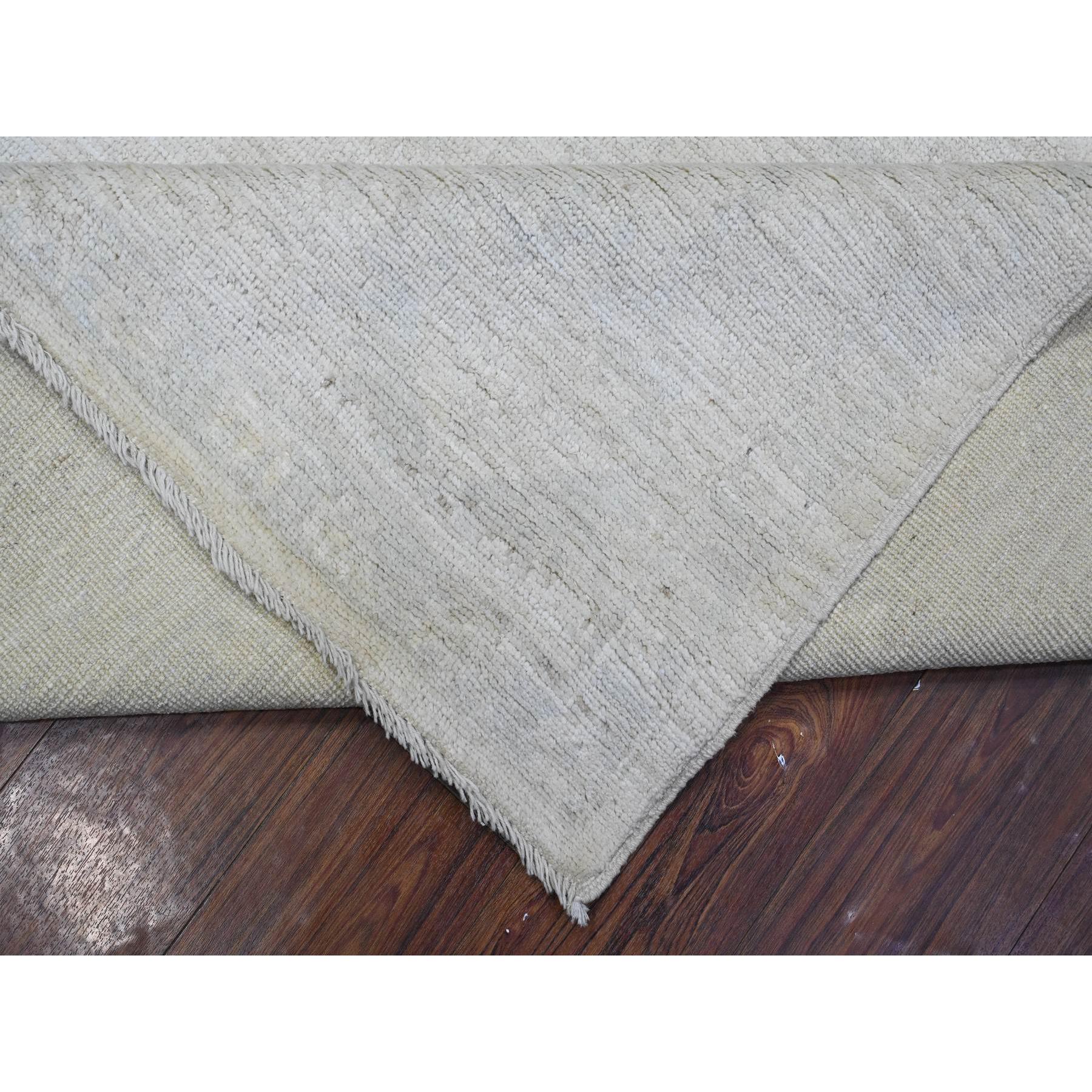 8'10"x11'4" Winter White, Soft Wool Foundation, Hand Knotted, Village Medallions All Over Design, Vegetable Dyes, Afghan Angora Oushak, Oriental Rug HR89645 - Image 6