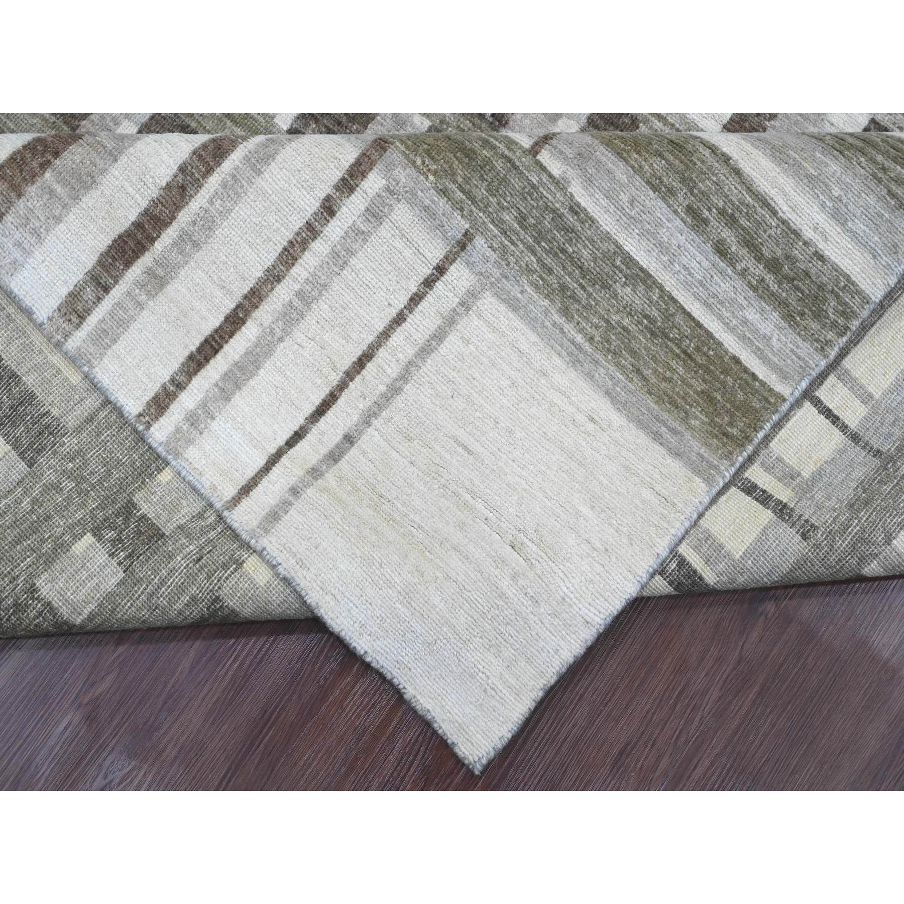 8'x9'9" Dark Vanilla Brown, Bauhaus Inspired Criss Cross Line Design, Hand Knotted, Soft and Velvety Wool, Oriental Rug HR89773 - Image 6