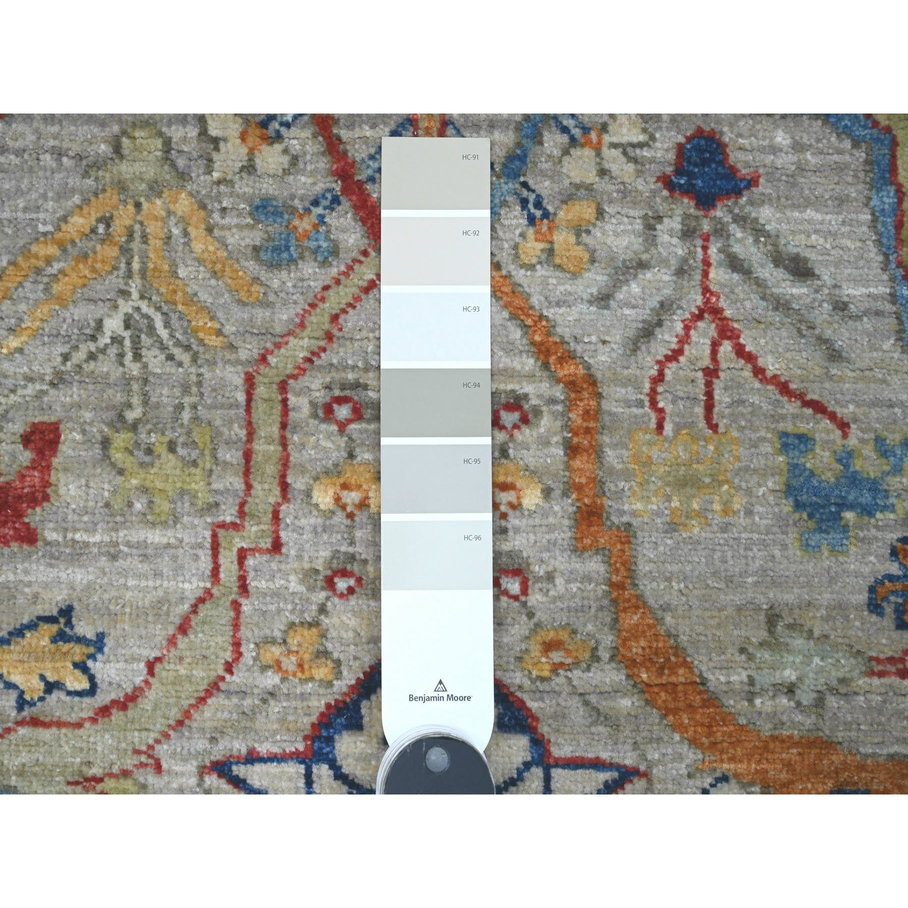3'x9'8" Pastel Gray, Peshawar with Bijar Garus Design, Aryana Grade, Hand Knotted, Vegetable Dyes, High Mountain Wool, Densely Woven, Runner, Oriental Rug HR89815 - Image 3
