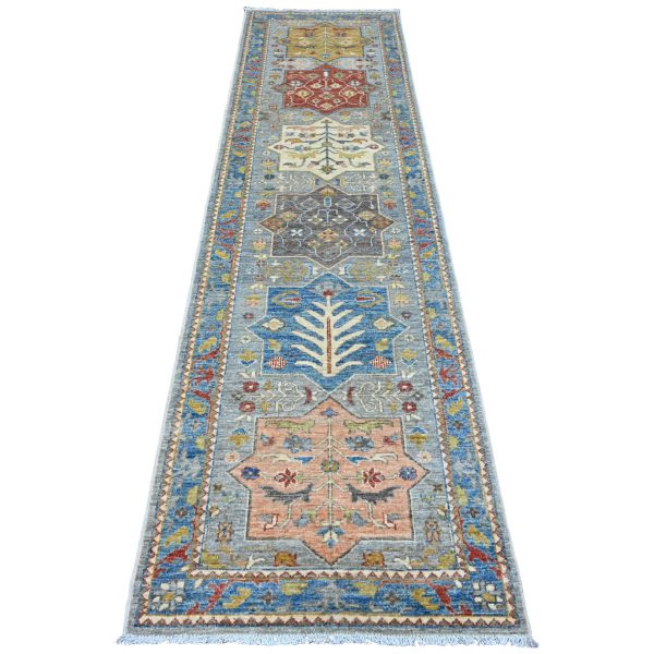 2'8"x10'2" Flint Gray, Aryana Collection, Afghan Peshawar with Caucasian Akstafa Design, Hand Knotted, High Mountain Wool, Runner, Oriental Rug HR89819