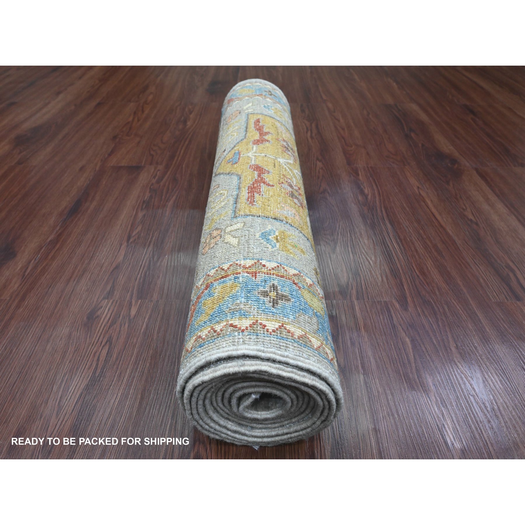 2'8"x10'2" Flint Gray, Aryana Collection, Afghan Peshawar with Caucasian Akstafa Design, Hand Knotted, High Mountain Wool, Runner, Oriental Rug HR89819 - Image 4