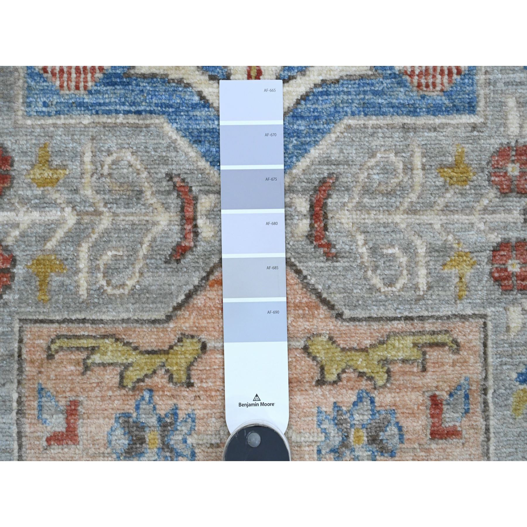 2'7'x10'2" Misty Gray, Aryana Collection, Afghan Peshawar with Caucasian Akstafa Design, High Mountain Wool, Hand Knotted, Runner, Oriental Rug HR89831 - Image 3