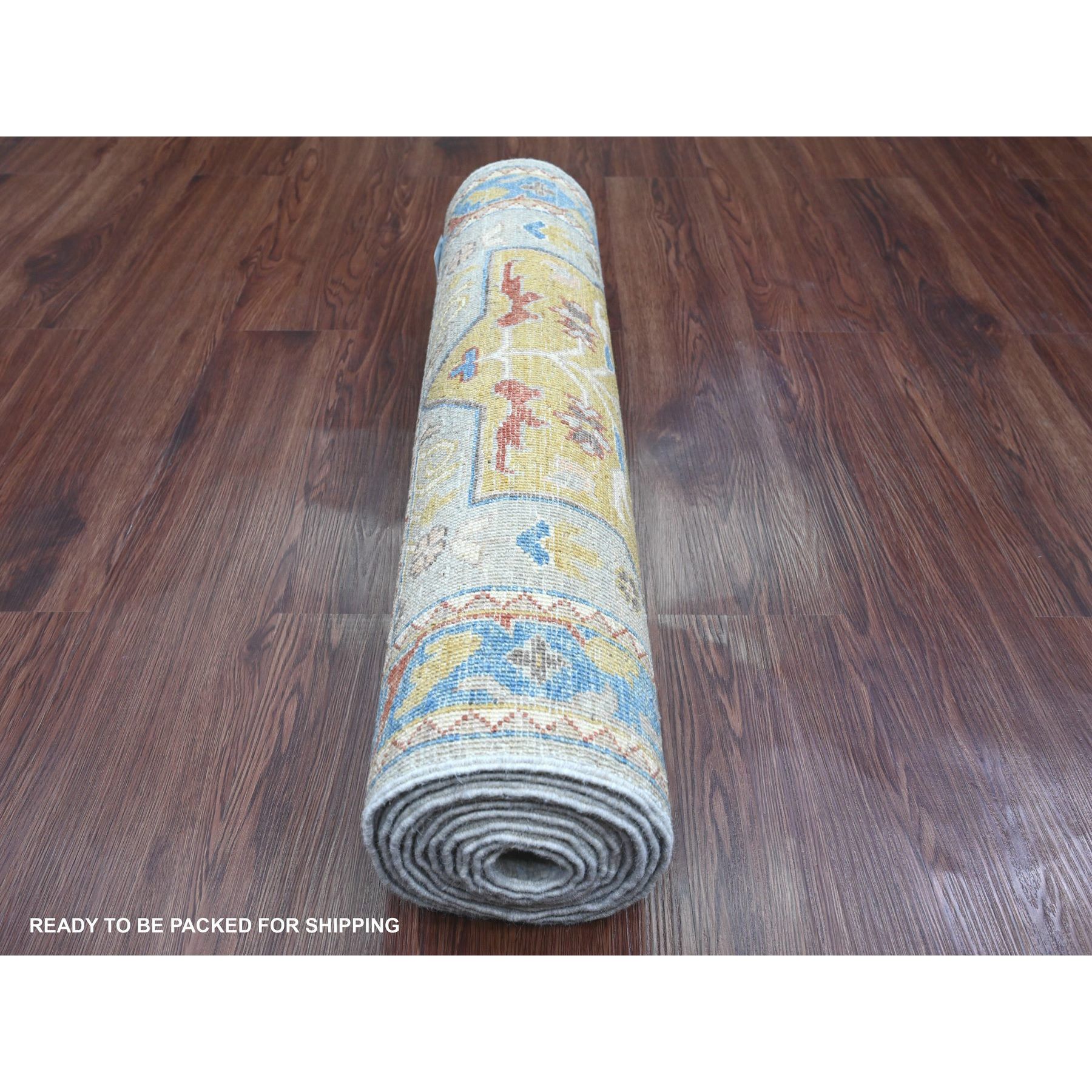 2'7'x10'2" Misty Gray, Aryana Collection, Afghan Peshawar with Caucasian Akstafa Design, High Mountain Wool, Hand Knotted, Runner, Oriental Rug HR89831 - Image 4