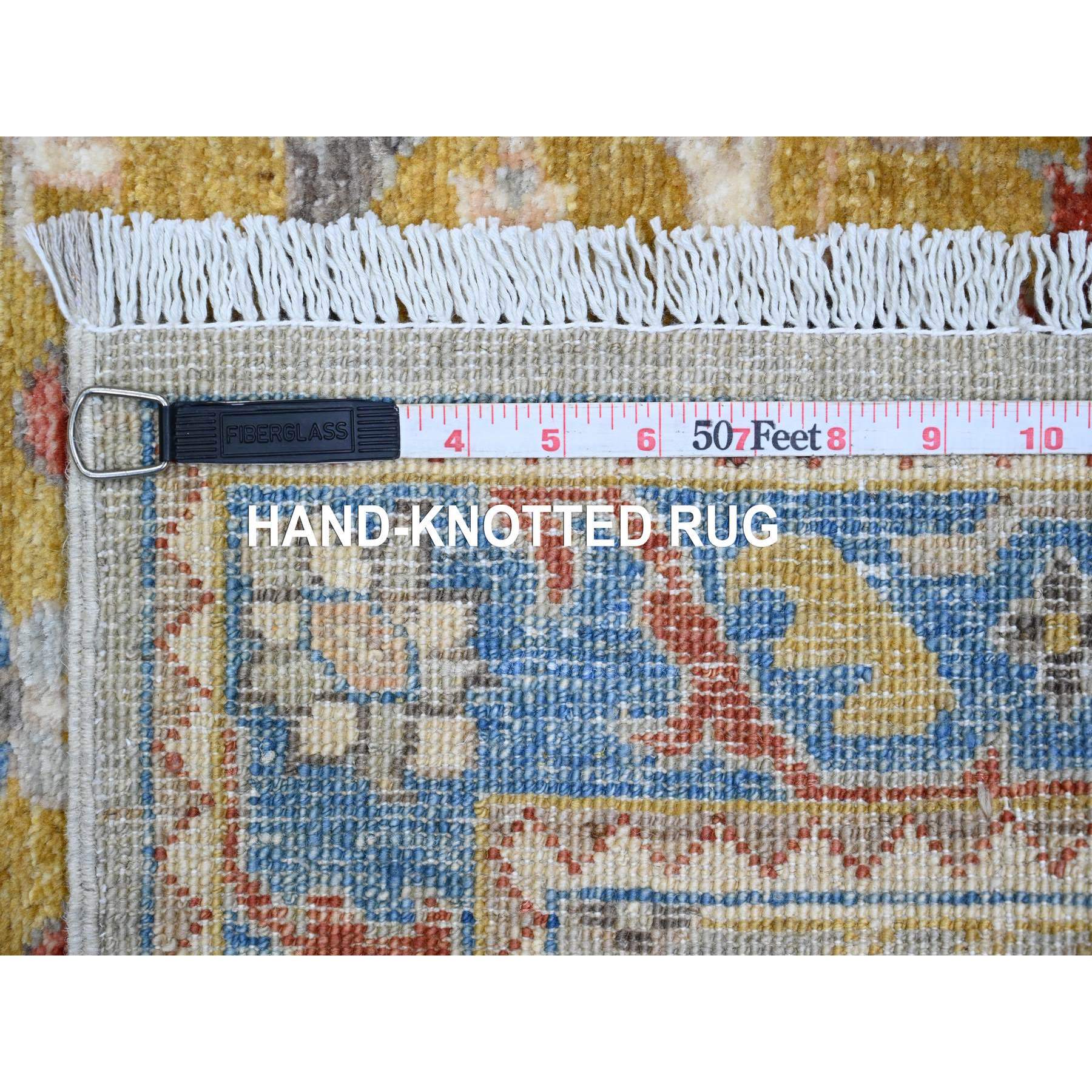 2'7'x10'2" Misty Gray, Aryana Collection, Afghan Peshawar with Caucasian Akstafa Design, High Mountain Wool, Hand Knotted, Runner, Oriental Rug HR89831 - Image 6