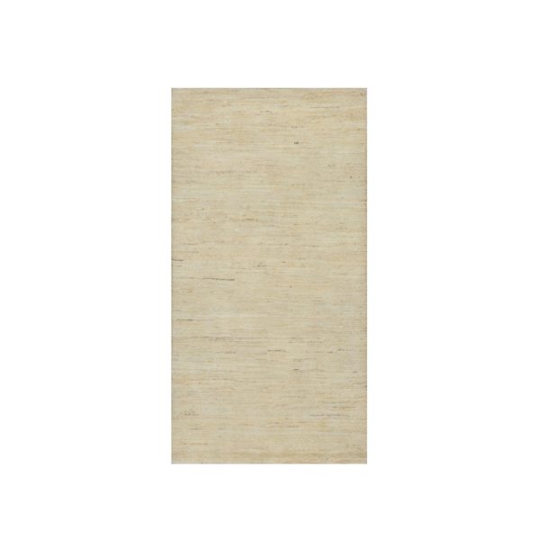 2'4"x11'4" Bone White, Plain Design, Lori Buft Gabbeh, Thick and Plush, Pure Wool, Modern, Hand Knotted, Runner, Oriental Rug HR91299