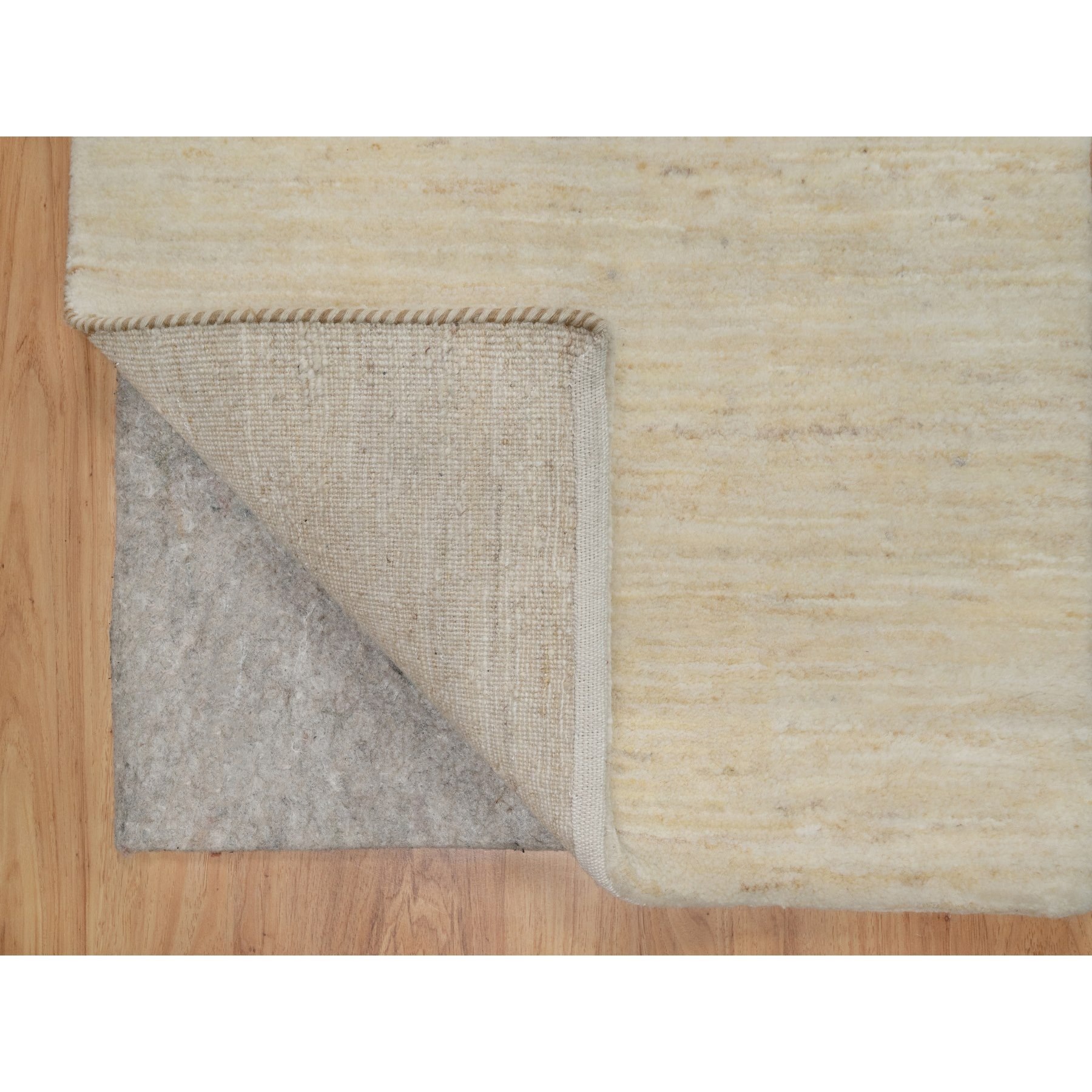 2'4"x11'5" Parchment White, Thick and Plush, Modern, Plain Design, Lori Buft Gabbeh, Pure Wool, Hand Knotted, Runner, Oriental Rug HR91301 - Image 3