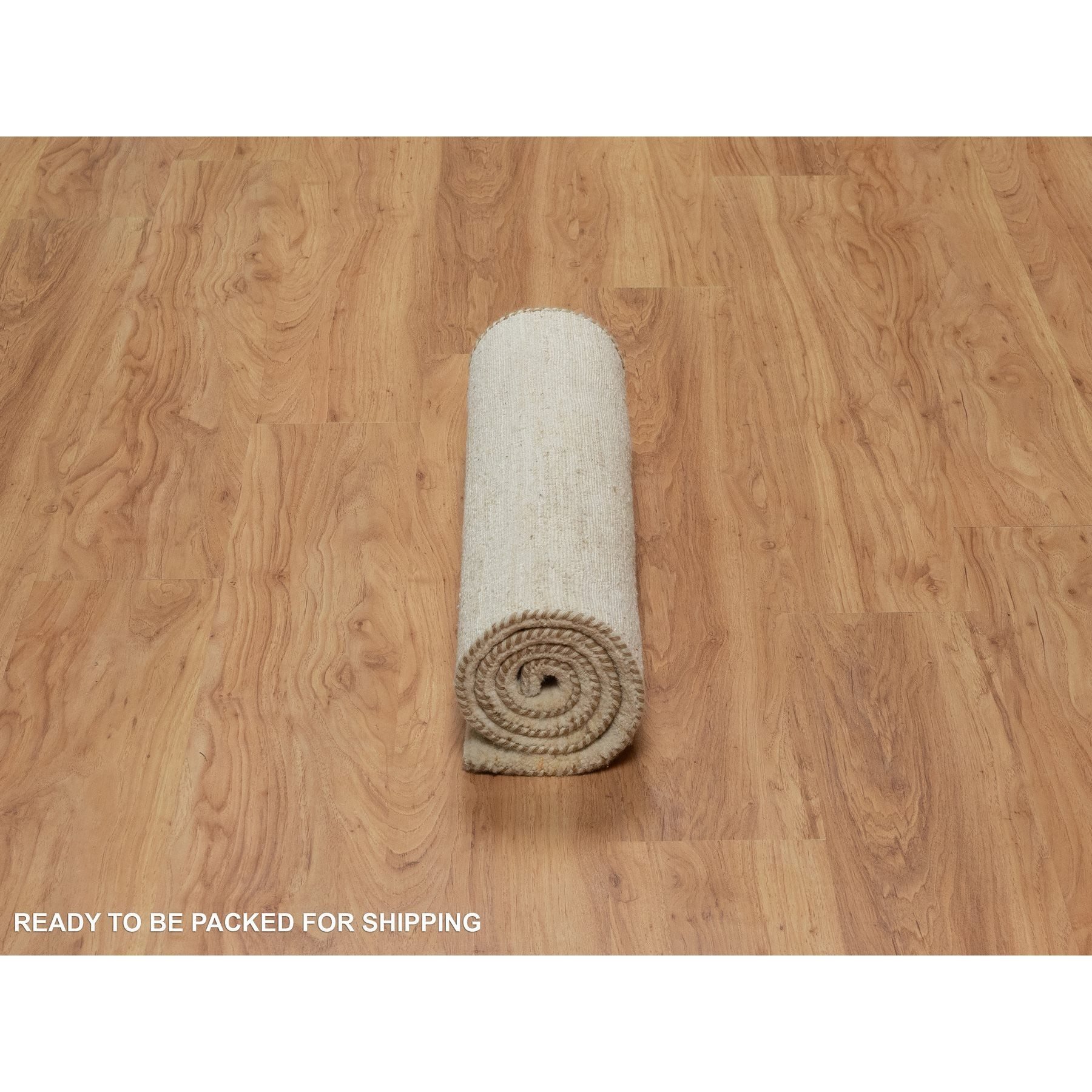 2'4"x11'5" Parchment White, Thick and Plush, Modern, Plain Design, Lori Buft Gabbeh, Pure Wool, Hand Knotted, Runner, Oriental Rug HR91301 - Image 6