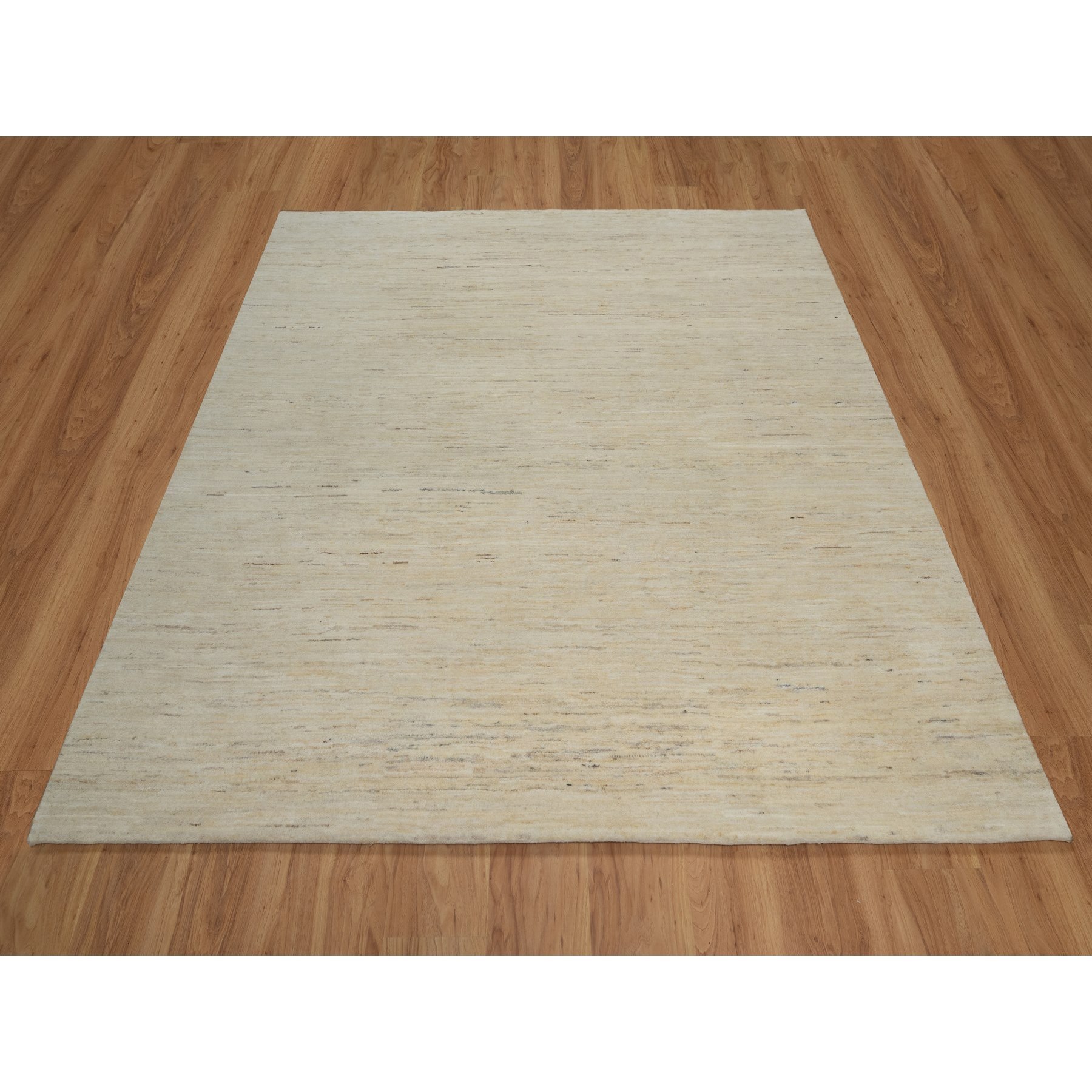 7'1"x7'1" Linen White, Hand Knotted, Modern, Plain Design, Lori Buft Gabbeh, Thick and Plush, Pure Wool, Square, Oriental Rug HR91303 - Image 2