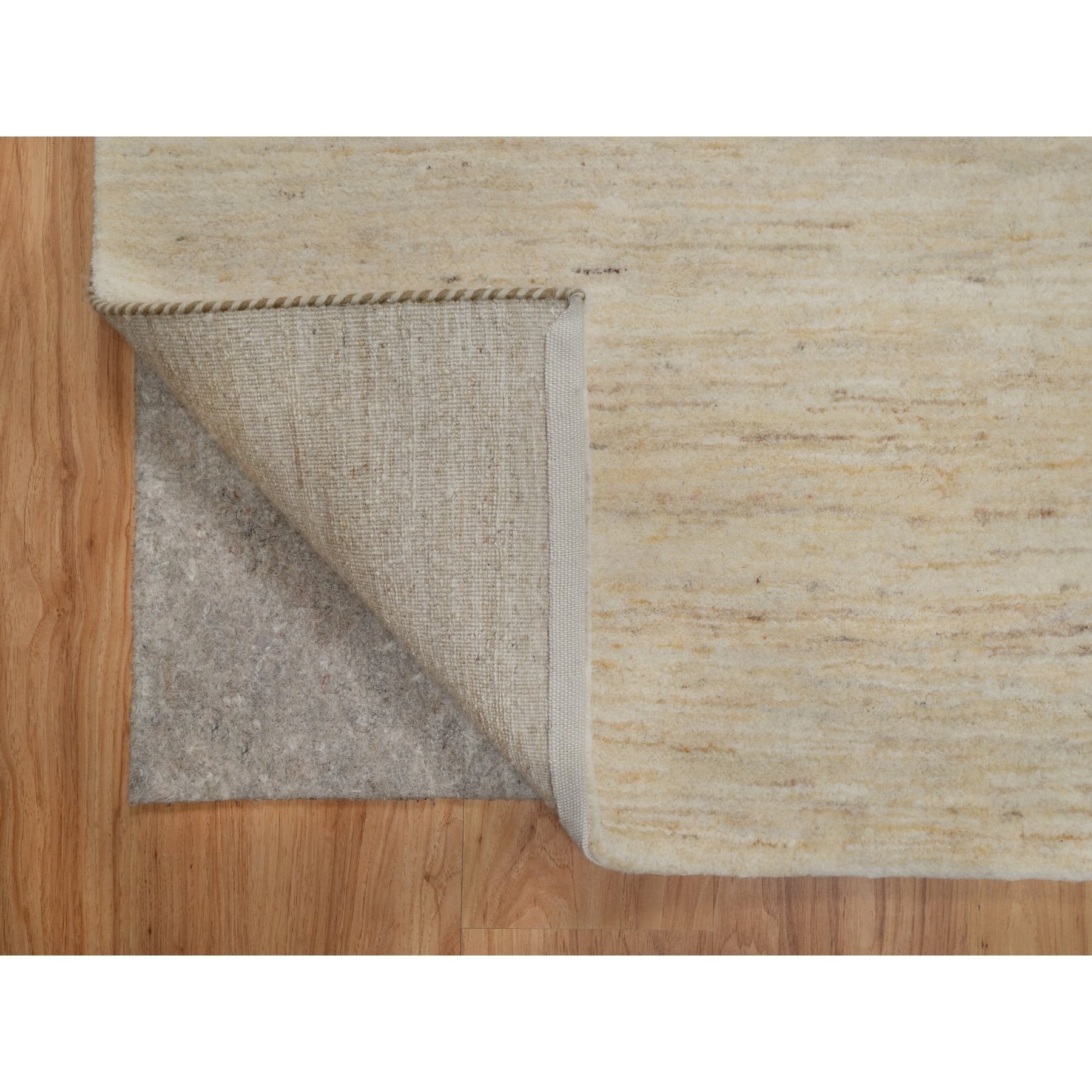 7'1"x7'1" Linen White, Hand Knotted, Modern, Plain Design, Lori Buft Gabbeh, Thick and Plush, Pure Wool, Square, Oriental Rug HR91303 - Image 3